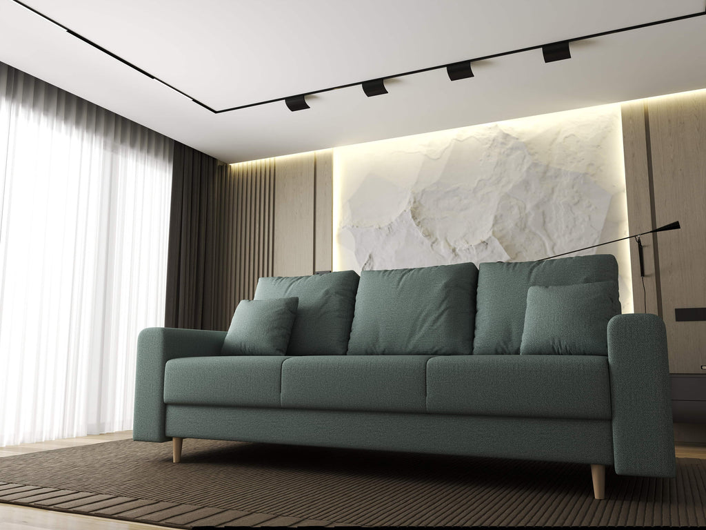 Canapea extensibilă dumonde cu ladă de depozitare si sezut confortabil din spuma high-density, Kronos Enjoy Mint 210x100 cm