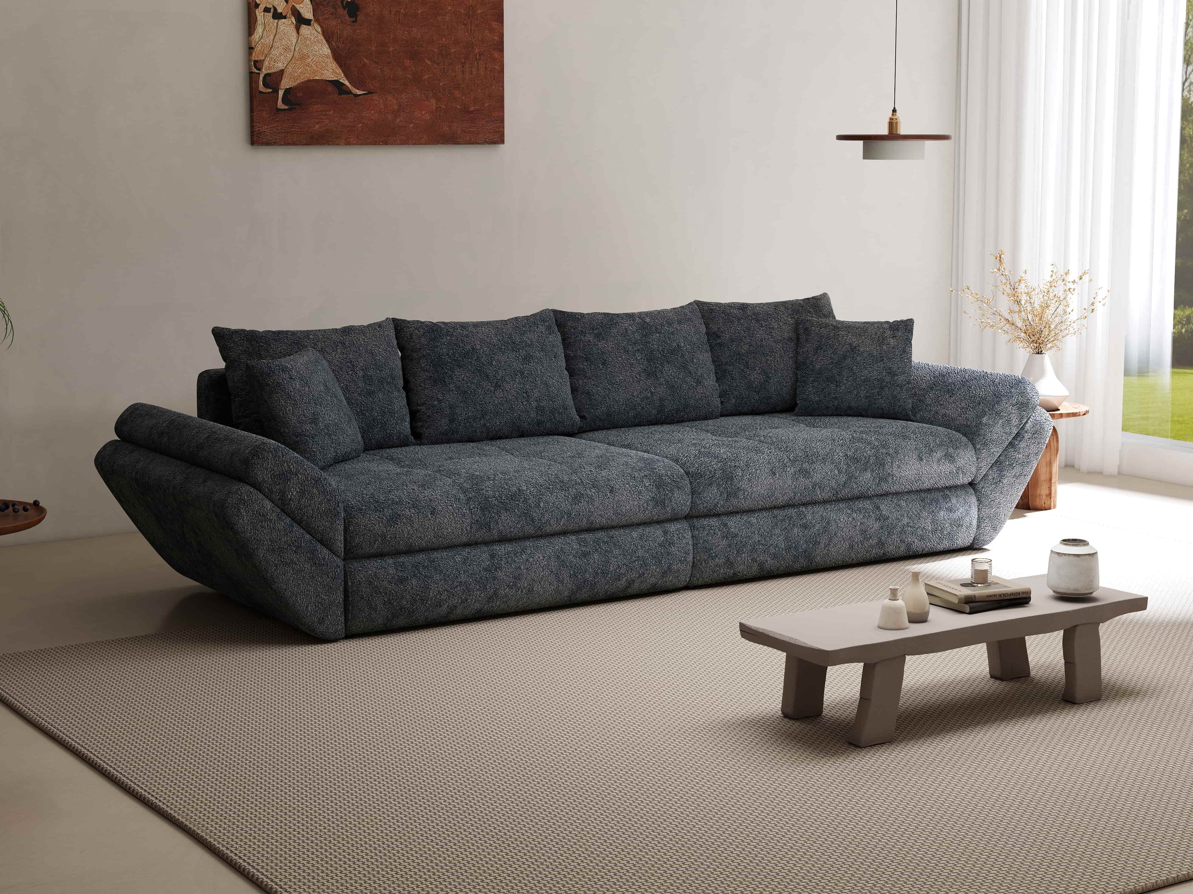 Canapea extensibilă dumonde cu ladă de depozitare si sezut confortabil din spuma high-density, Loana Euphoria Grafit 300x100 cm