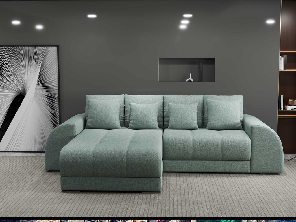 Colțar extensibil dumonde cu ladă de depozitare si sezut confortabil din spuma high-density, Verona Enjoy Mint 290x185 cm