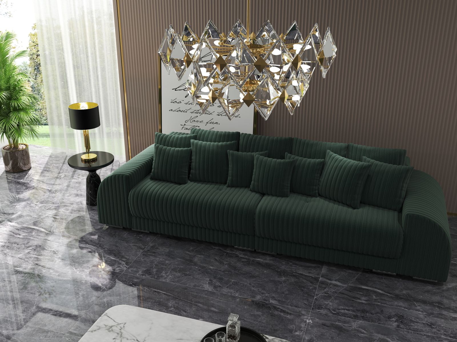 Canapea extensibilă dumonde cu 2 lăzi de depozitare si sezut confortabil din spuma high-density, Verona Ambience Green 310x100 cm