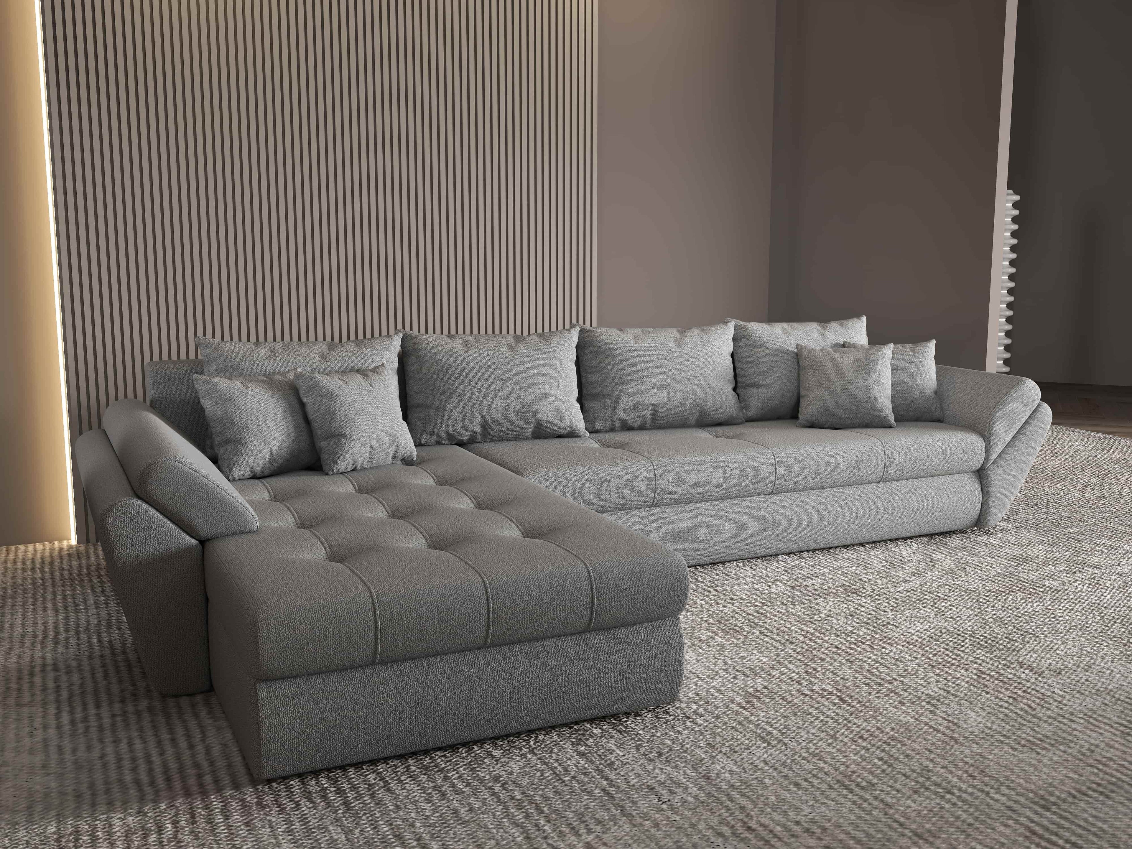 Colțar extensibil dumonde cu ladă de depozitare si sezut confortabil din spuma high-density, Loana XL Enjoy Gri 335x185 cm