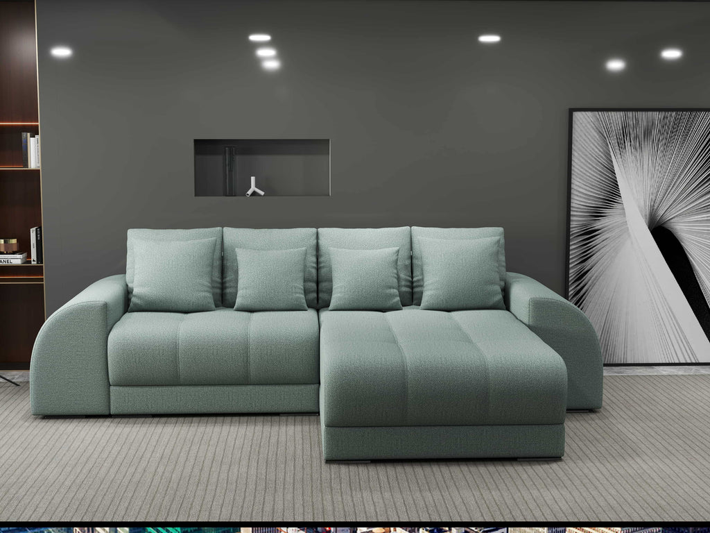 Colțar extensibil dumonde cu ladă de depozitare si sezut confortabil din spuma high-density, Verona Enjoy Mint II 290x185 cm