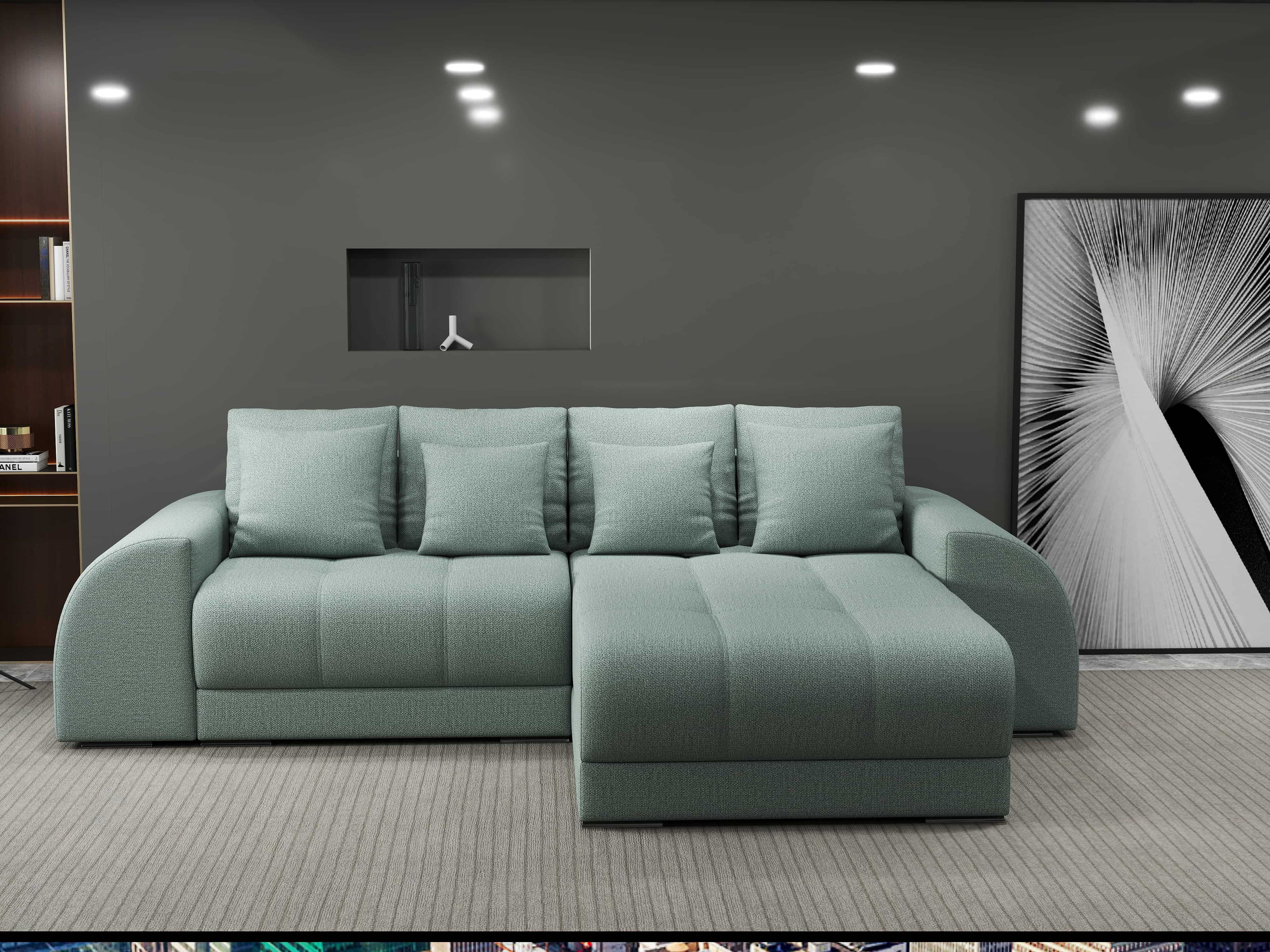 Colțar extensibil dumonde cu ladă de depozitare si sezut confortabil din spuma high-density, Verona Enjoy Mint II 290x185 cm