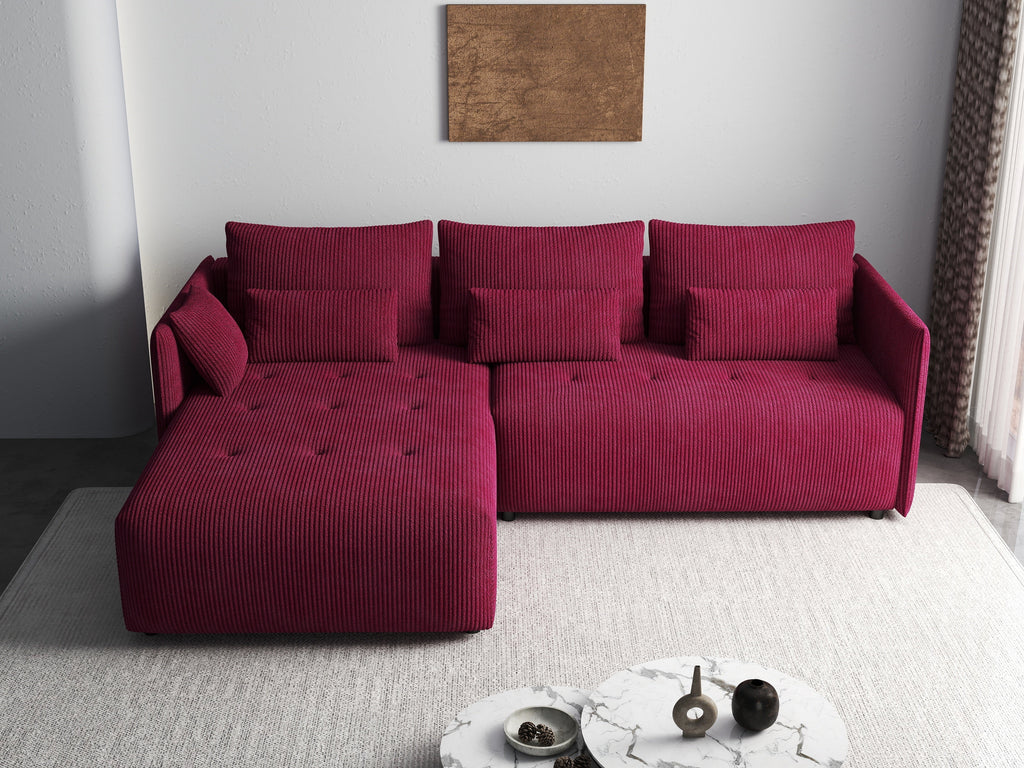 Colțar extensibil dumonde cu ladă de depozitare si sezut confortabil din spuma high-density, Malta Zoom Red 235x185 cm