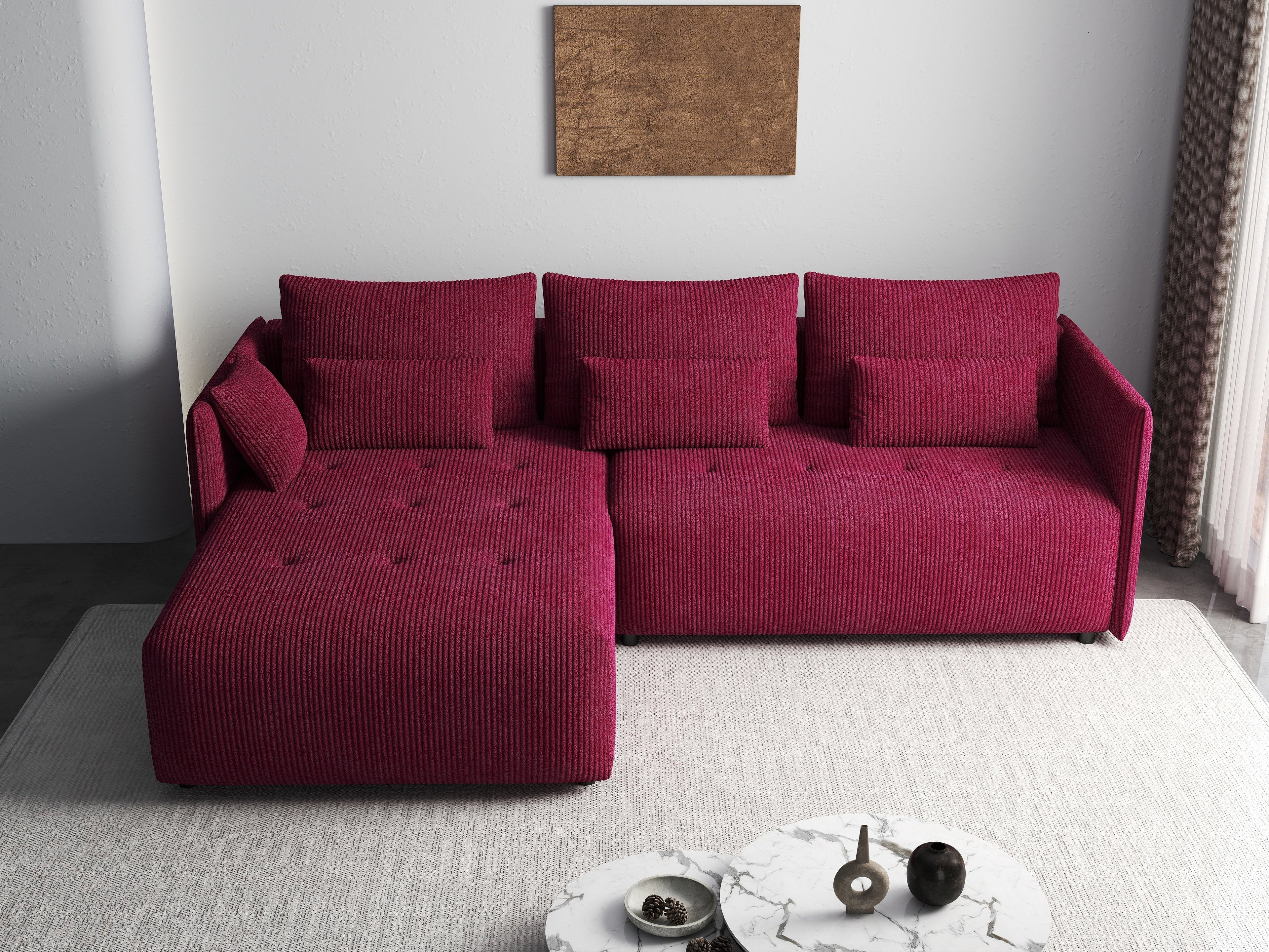 Colțar extensibil dumonde cu ladă de depozitare si sezut confortabil din spuma high-density, Malta Zoom Red 235x185 cm