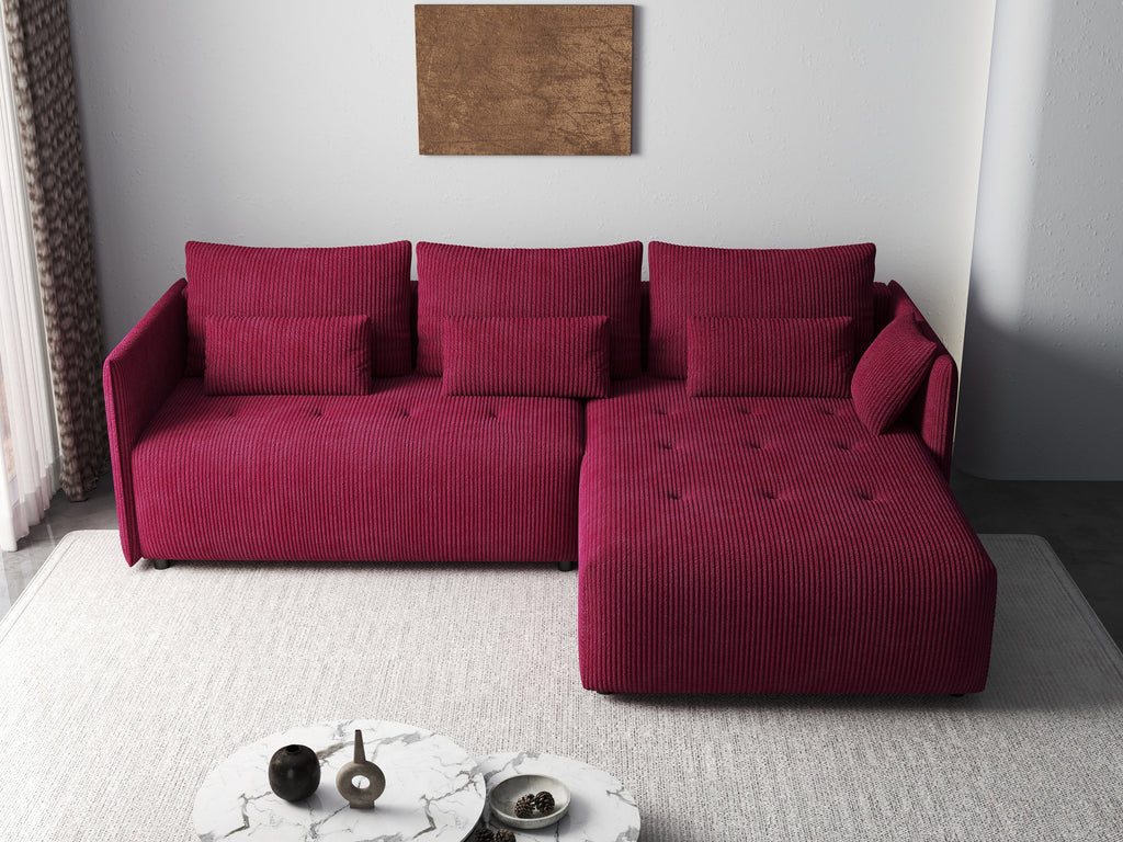 Colțar extensibil dumonde cu ladă de depozitare si sezut confortabil din spuma high-density, Malta Zoom Red II 235x185 cm