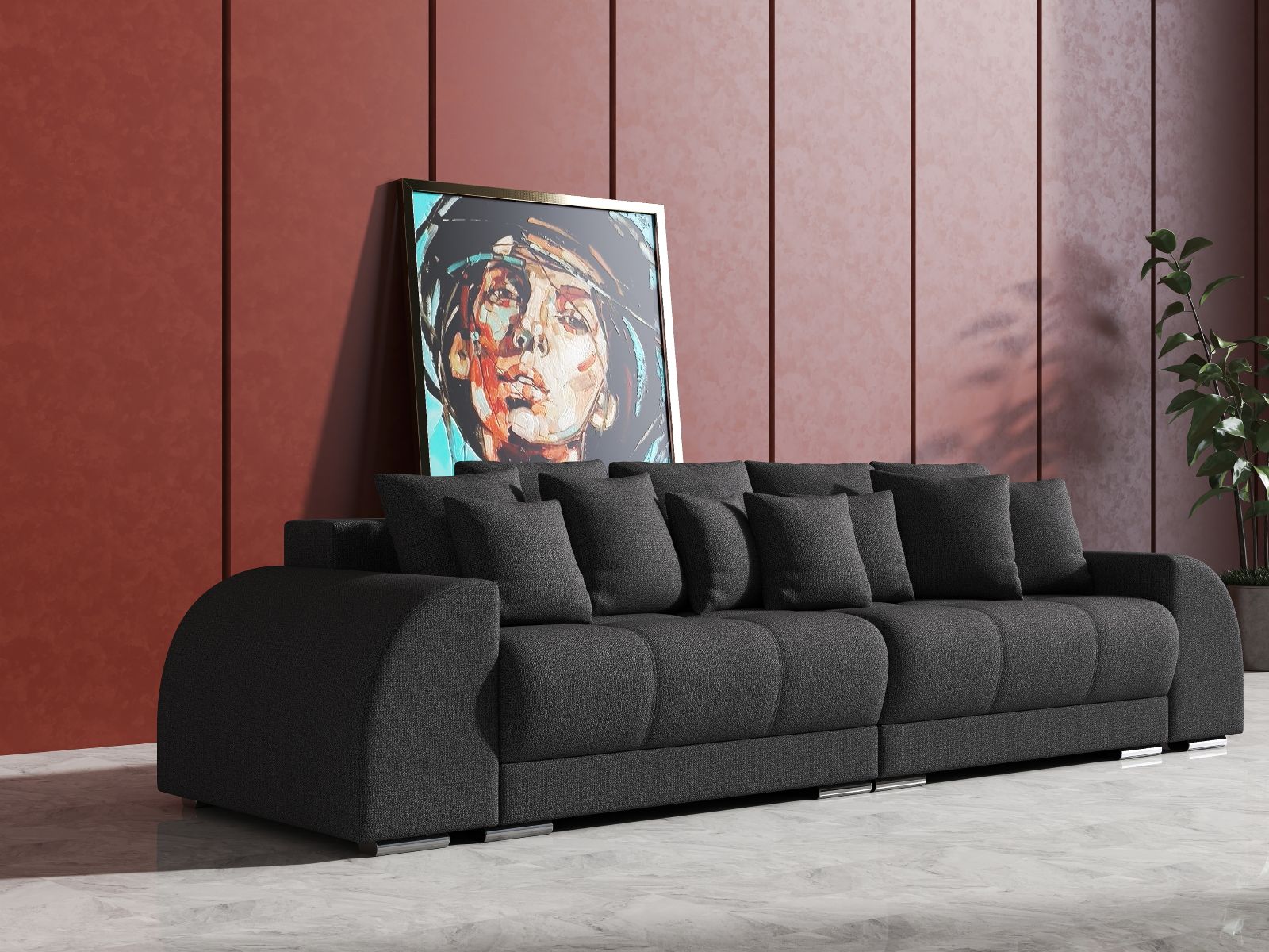 Canapea extensibilă dumonde cu 2 lăzi de depozitare si sezut confortabil din spuma high-density, Verona Enjoy Graphite 310x100 cm