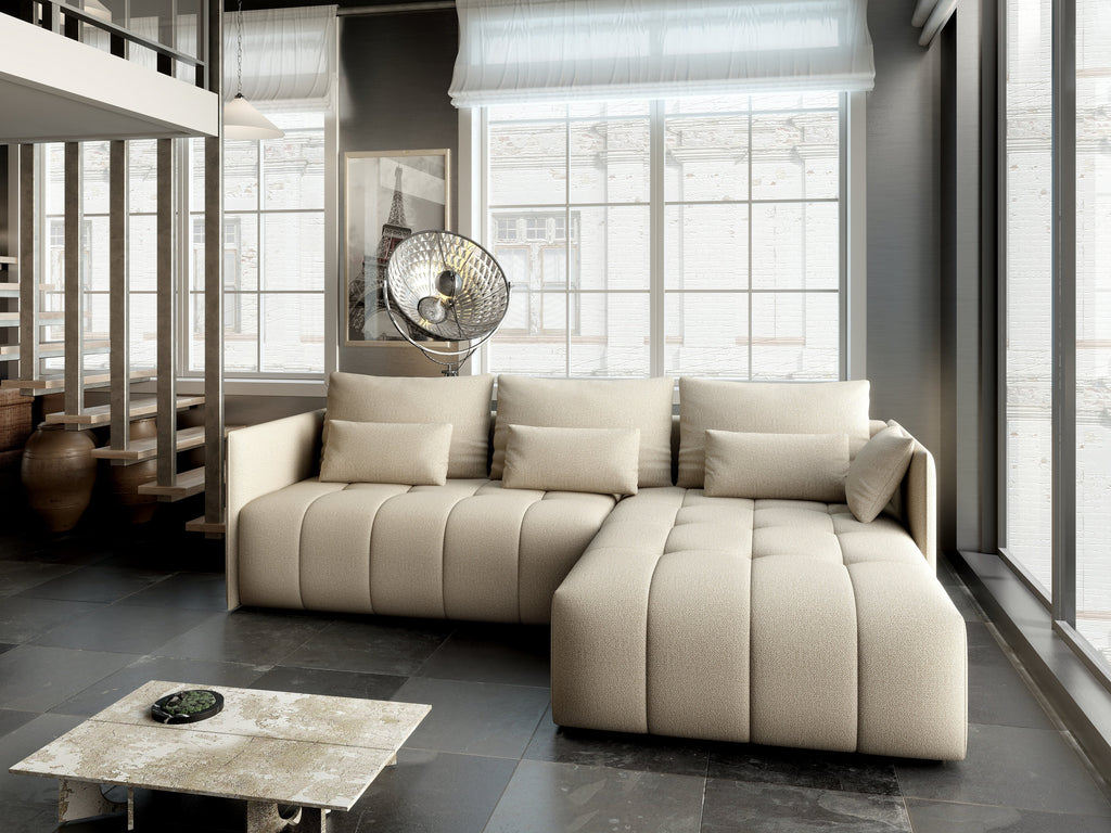 Colțar extensibil dumonde cu ladă de depozitare si sezut confortabil din spuma high-density, Malta Enjoy Camel II 235x185 cm