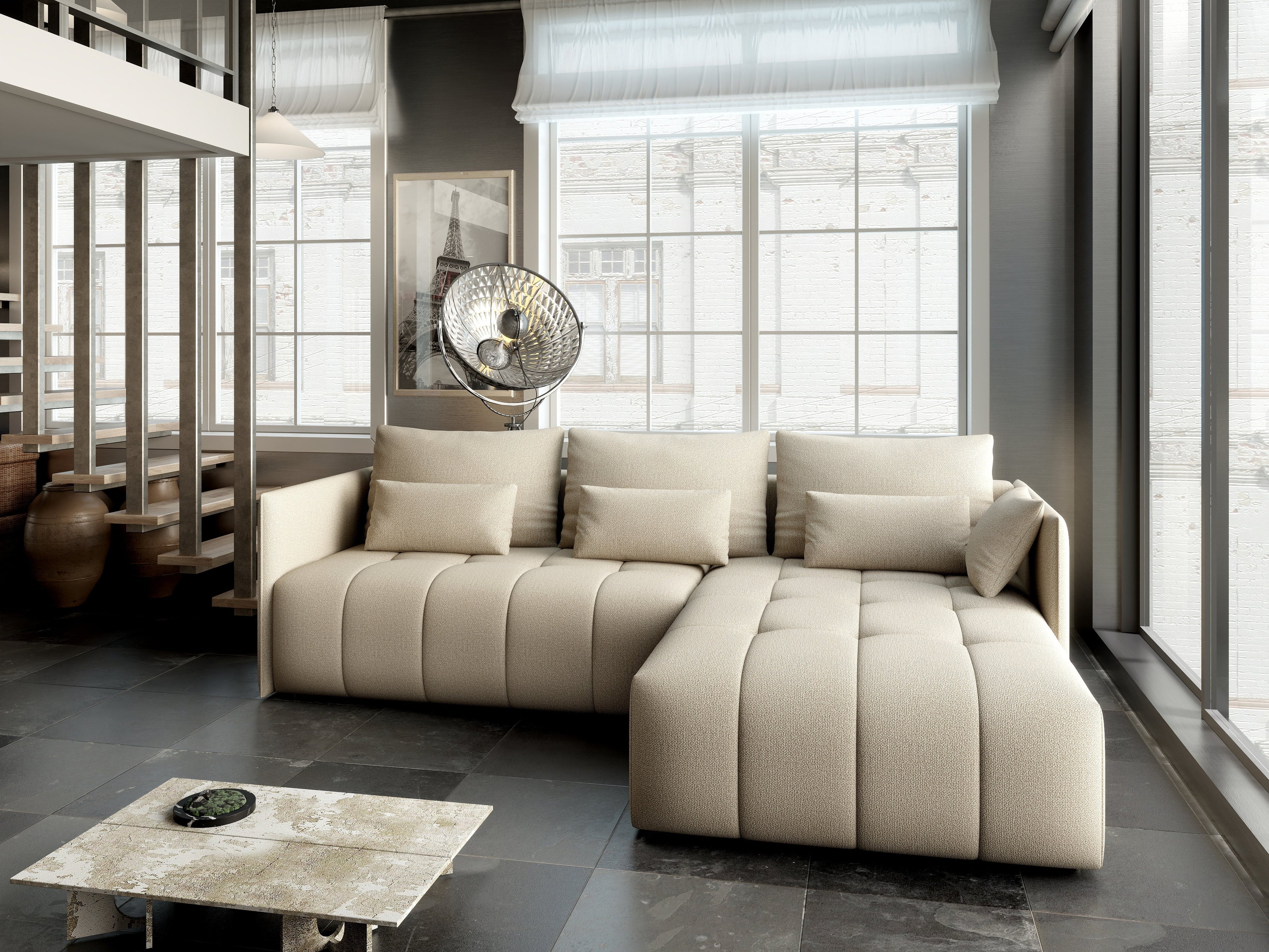 Colțar extensibil dumonde cu ladă de depozitare si sezut confortabil din spuma high-density, Malta Enjoy Camel II 235x185 cm