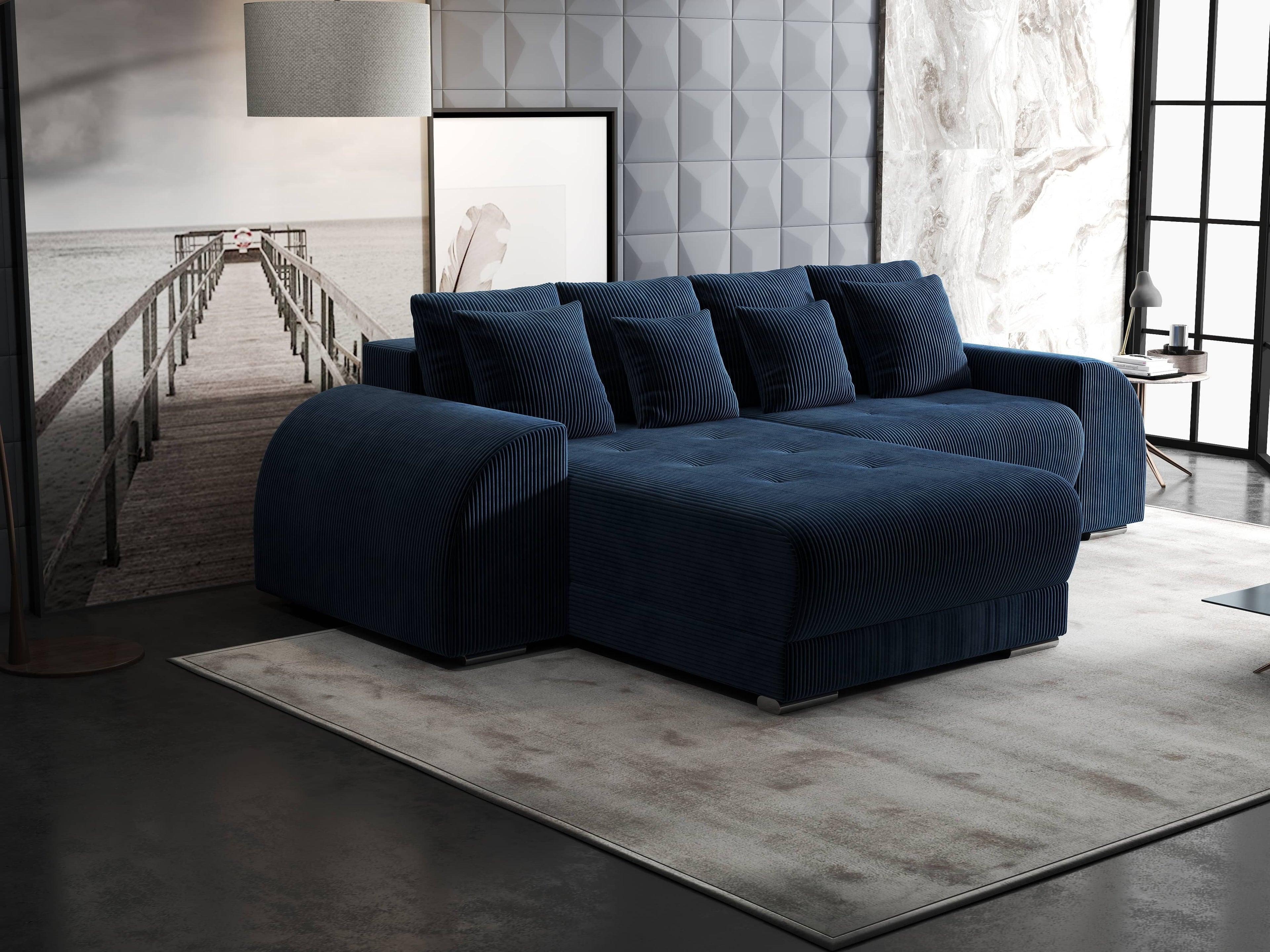 Colțar extensibil dumonde cu ladă de depozitare si sezut confortabil din spuma high-density, Verona Zoom Albastru 290x185 cm