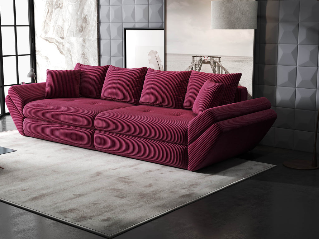 Canapea extensibilă dumonde cu ladă de depozitare si sezut confortabil din spuma high-density, Loana Zoom Rosu 300x100 cm