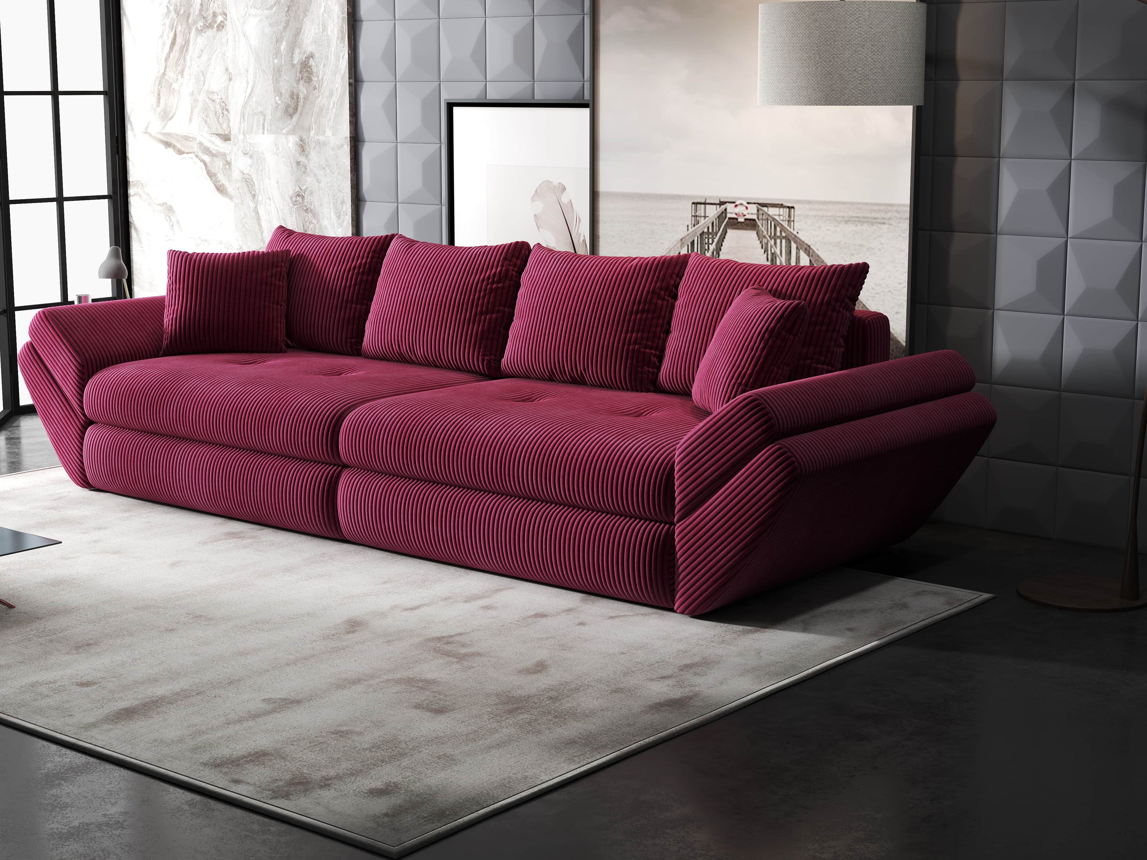 Canapea extensibilă dumonde cu ladă de depozitare si sezut confortabil din spuma high-density, Loana Zoom Rosu 300x100 cm