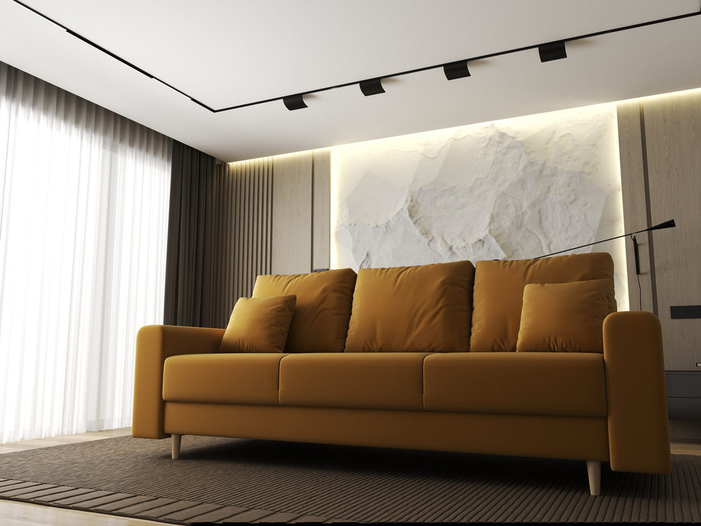 Canapea extensibilă dumonde cu ladă de depozitare si sezut confortabil din spuma high-density, Kronos Royal Mustar 210x100 cm