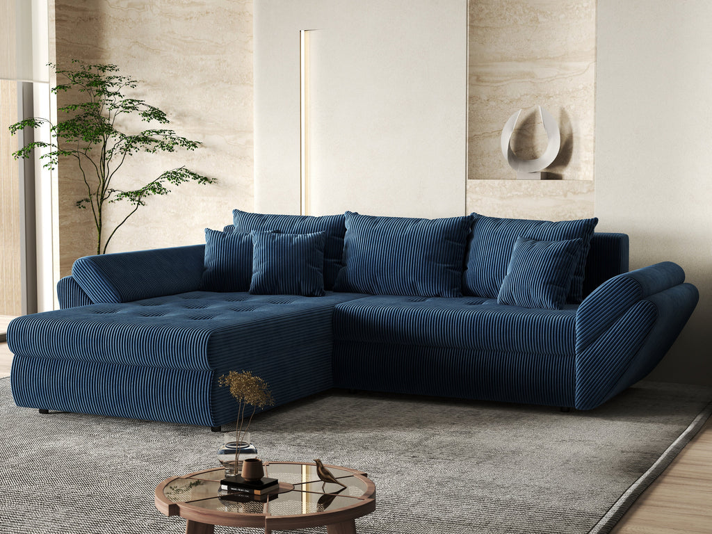 Colțar extensibil dumonde cu ladă de depozitare si sezut confortabil din spuma high-density, Loana Zoom Blue 270x185 cm