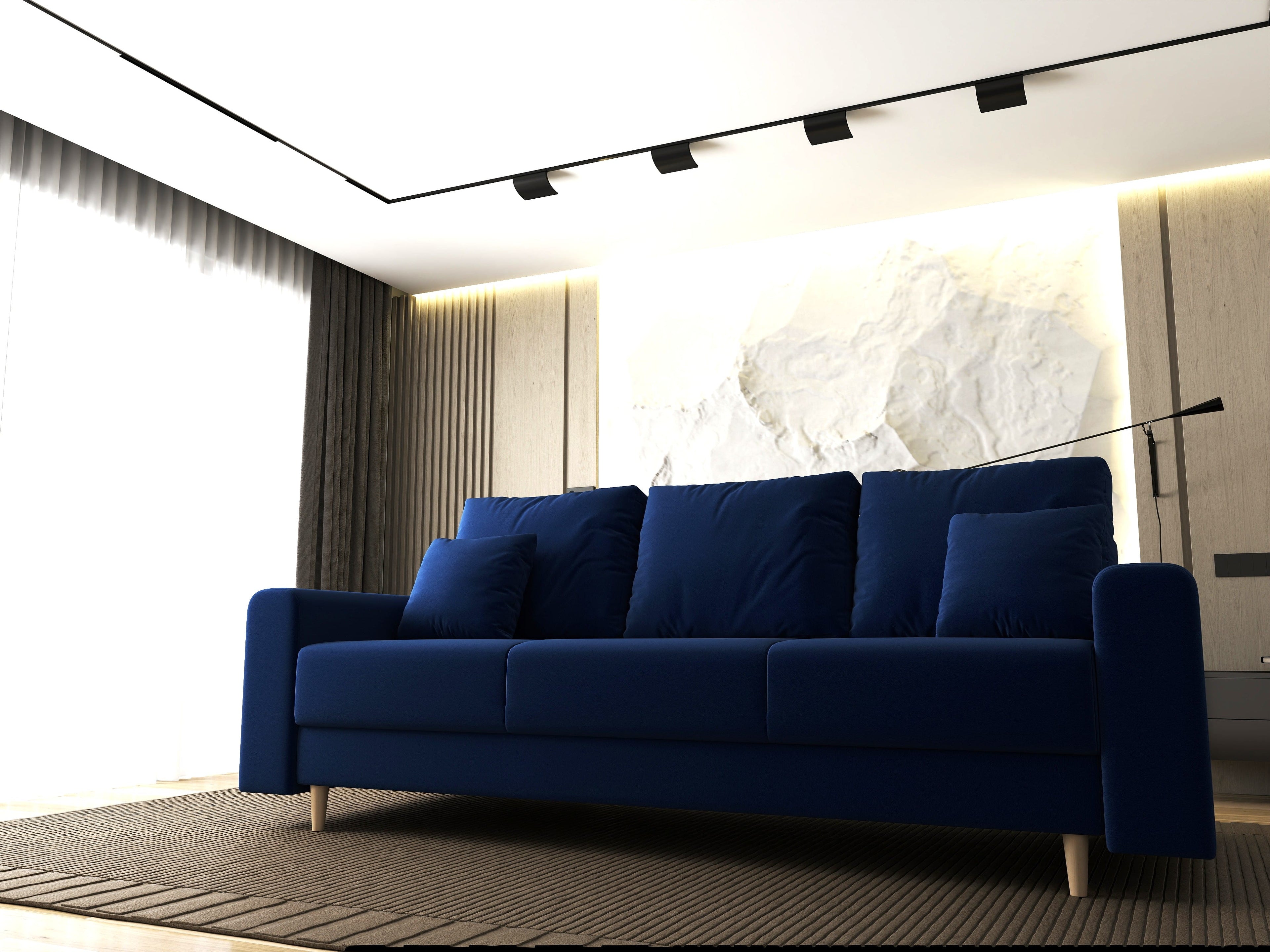 Canapea extensibilă dumonde cu ladă de depozitare si sezut confortabil din spuma high-density, Kronos Royal Albastru 210x100 cm