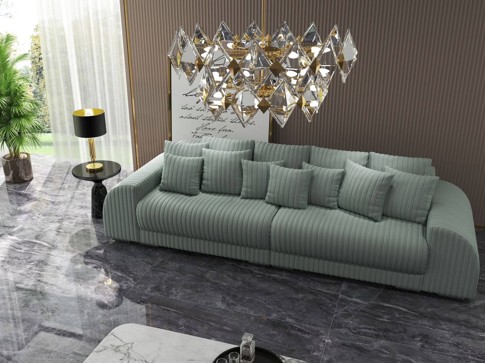 Canapea extensibilă dumonde cu 2 lăzi de depozitare si sezut confortabil din spuma high-density, Verona Ambience Mint 310x100 cm