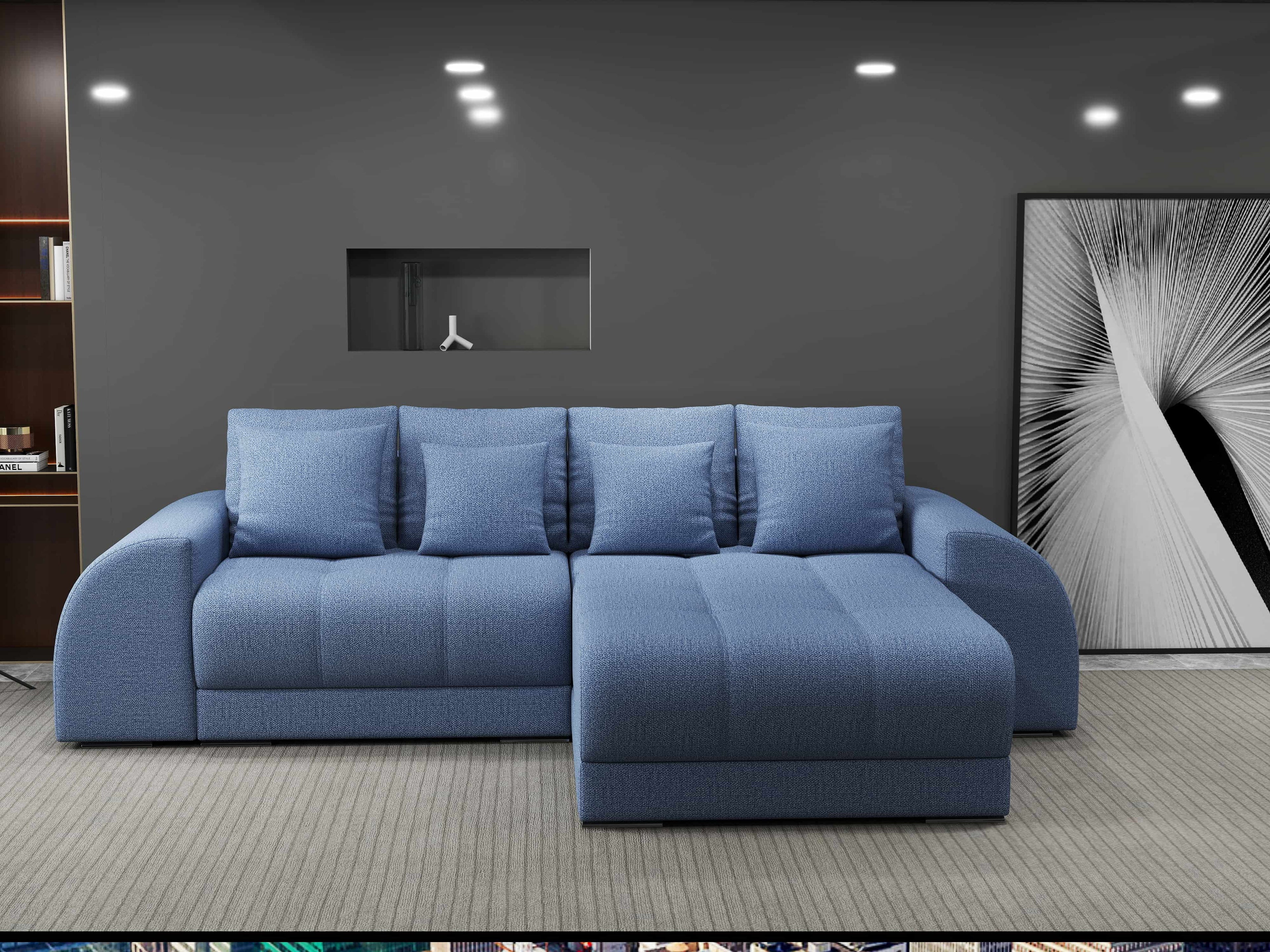Colțar extensibil dumonde cu ladă de depozitare si sezut confortabil din spuma high-density, Verona Enjoy Albastru II 290x185 cm