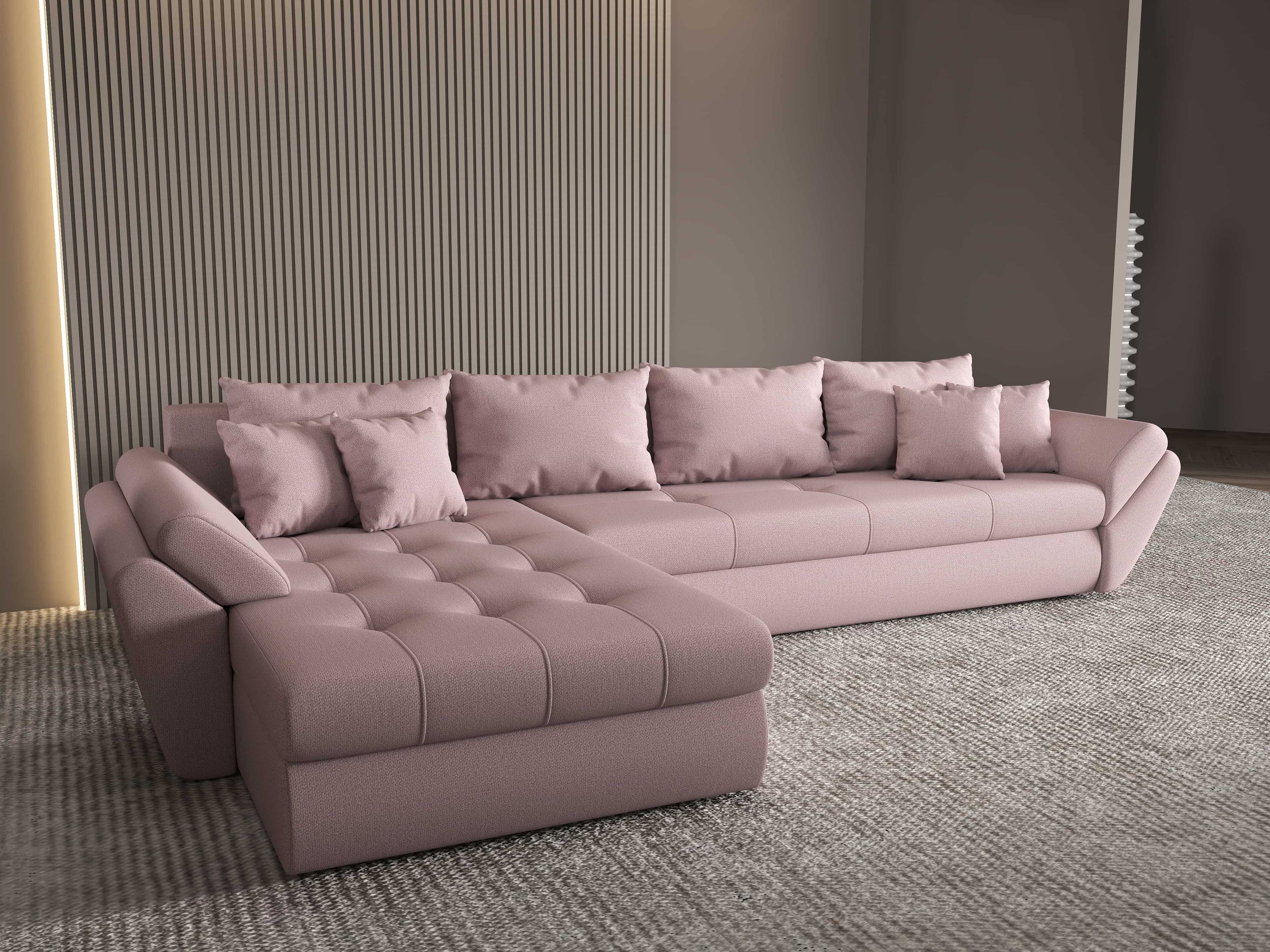 Colțar extensibil dumonde cu ladă de depozitare si sezut confortabil din spuma high-density, Loana XL Enjoy Flamingo 335x185 cm