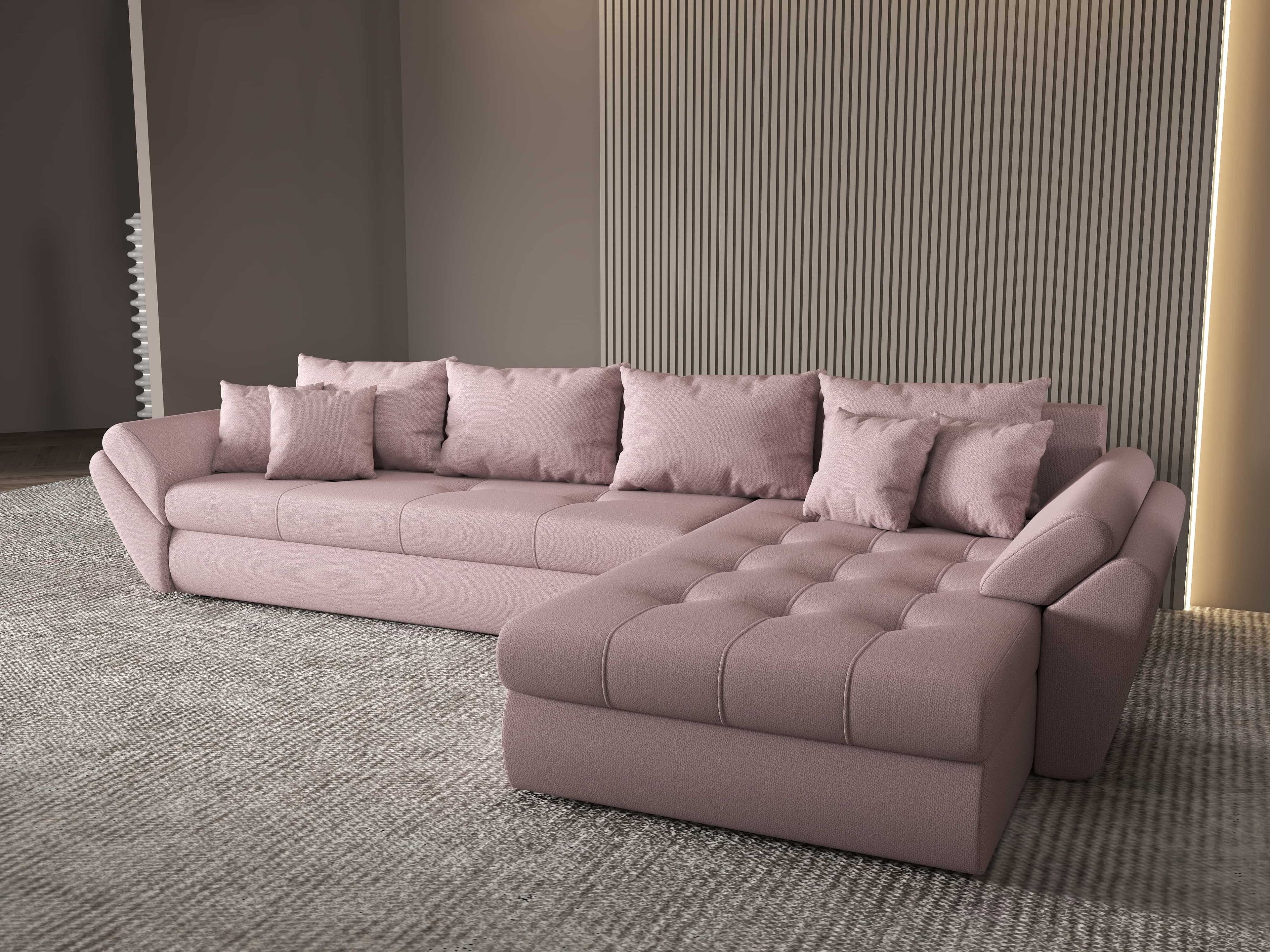 Colțar extensibil dumonde cu ladă de depozitare si sezut confortabil din spuma high-density, Loana XL Enjoy Flamingo II 335x185 cm