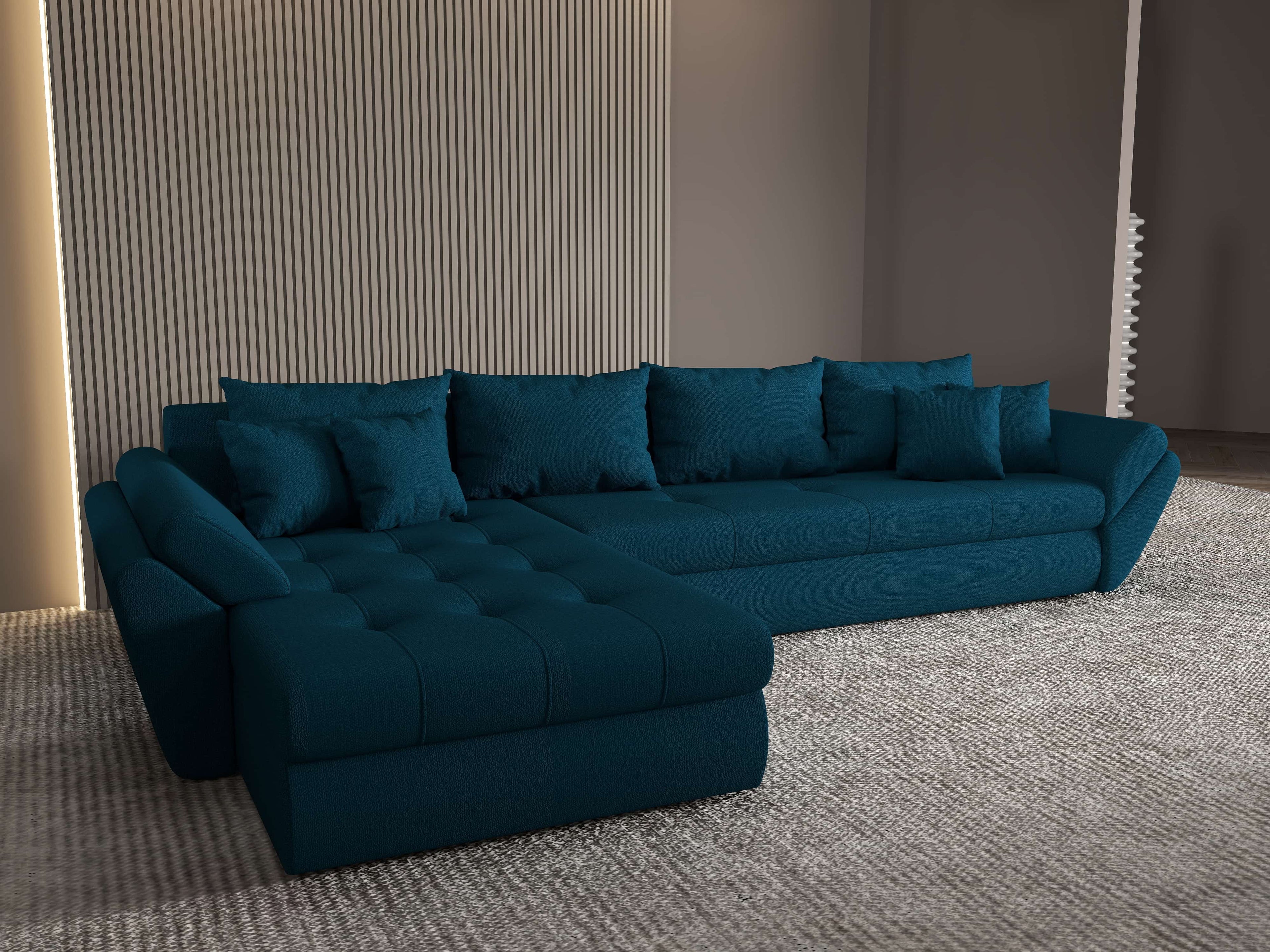 Colțar extensibil dumonde cu ladă de depozitare si sezut confortabil din spuma high-density, Loana XL Enjoy Petrol 335x185 cm