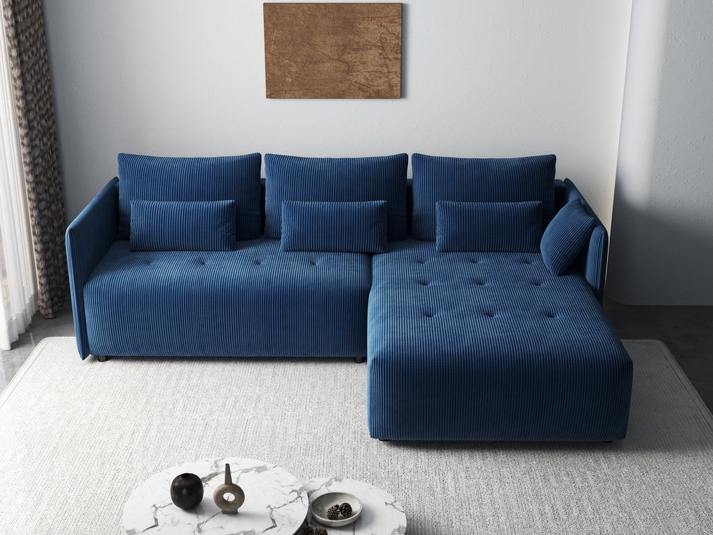 Colțar extensibil dumonde cu ladă de depozitare si sezut confortabil din spuma high-density, Malta Zoom Blue 235x185 cm