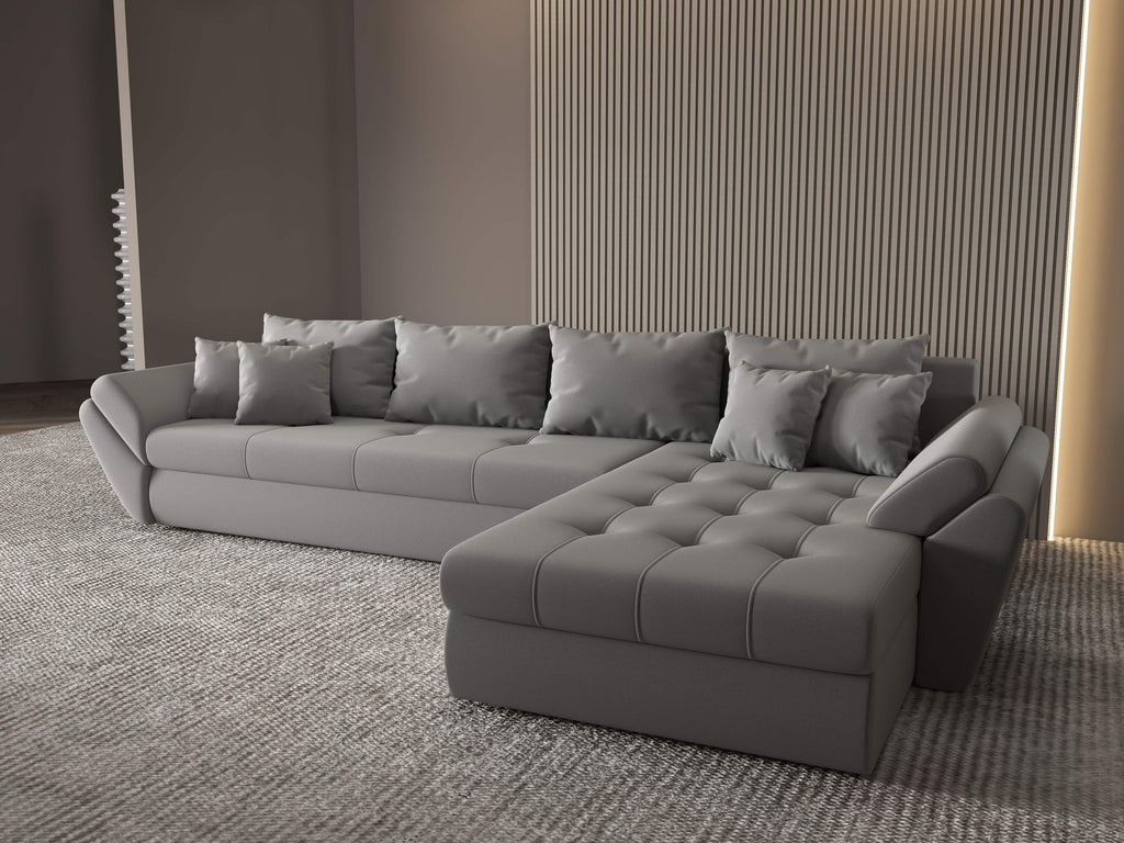 Colțar extensibil dumonde cu ladă de depozitare si sezut confortabil din spuma high-density, Loana XL Royal Gri II 335x185 cm
