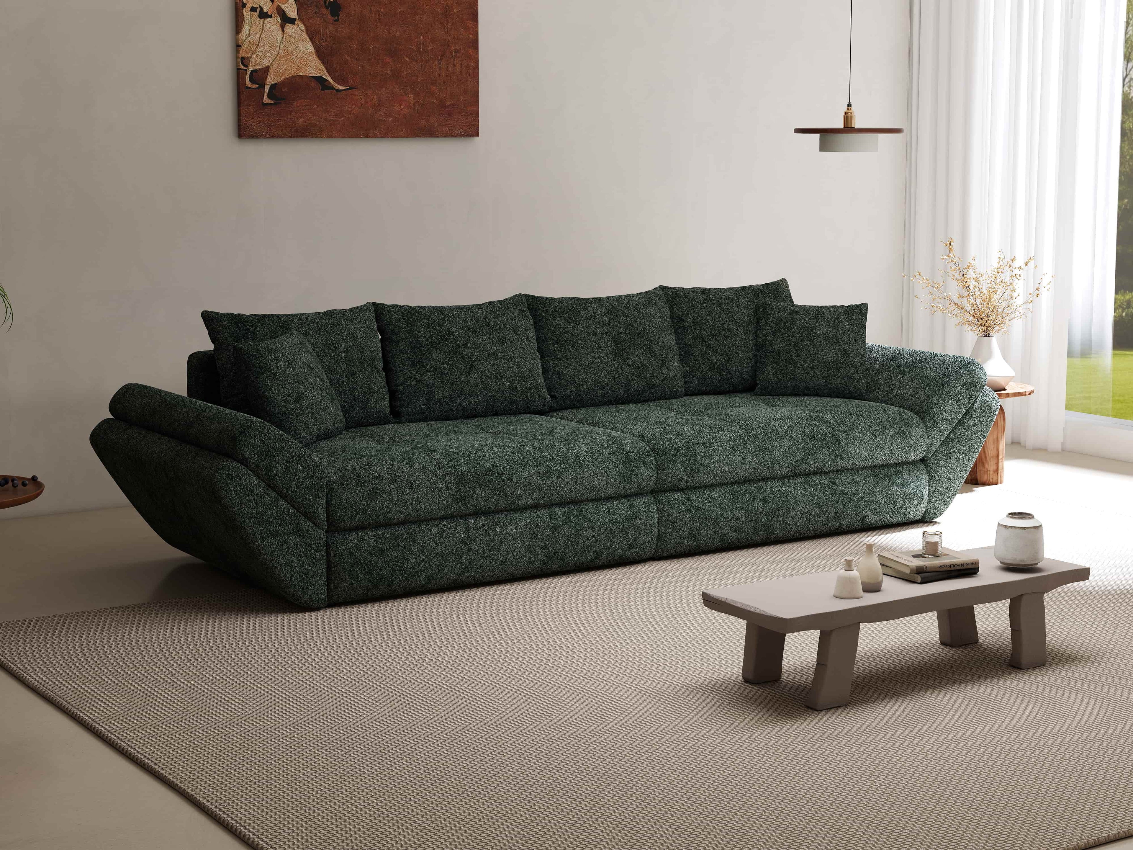 Canapea extensibilă dumonde cu ladă de depozitare si sezut confortabil din spuma high-density, Loana Euphoria Verde 300x100 cm