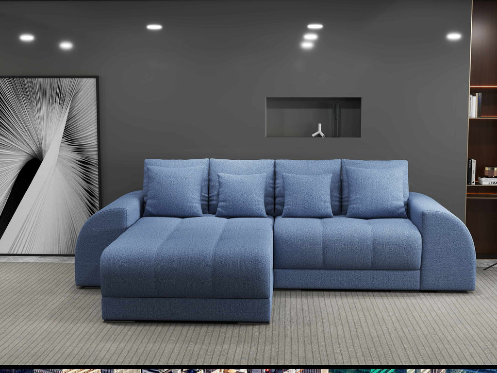 Colțar extensibil dumonde cu ladă de depozitare si sezut confortabil din spuma high-density, Verona Enjoy Albastru 290x185 cm