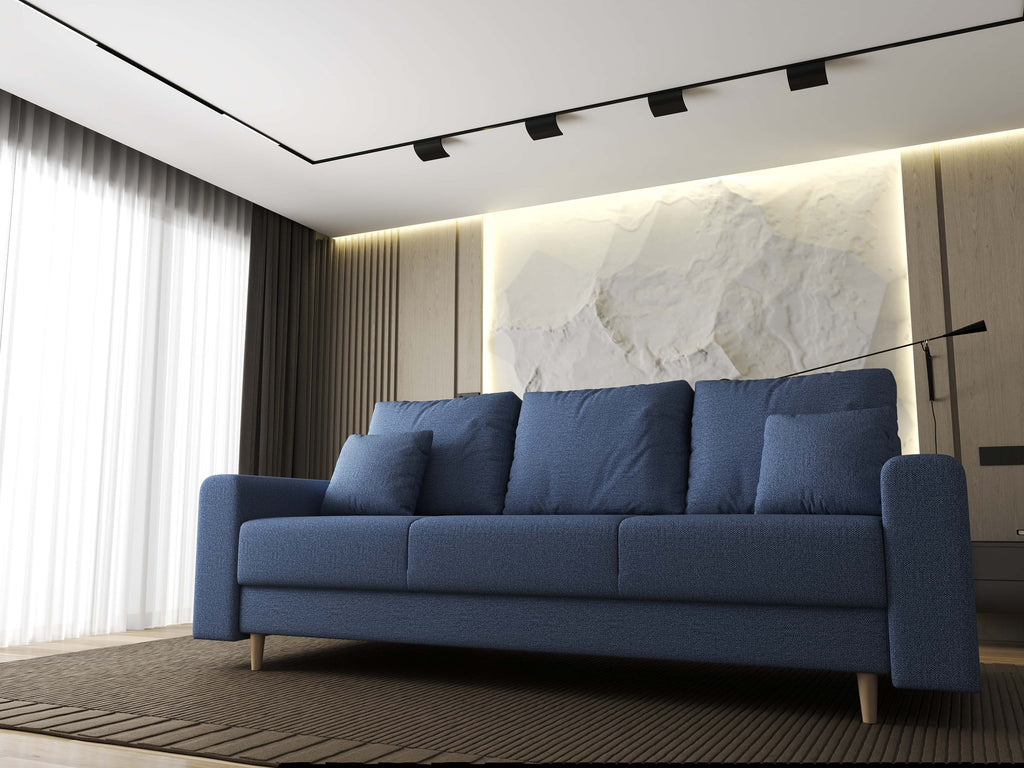Canapea extensibilă dumonde cu ladă de depozitare si sezut confortabil din spuma high-density, Kronos Enjoy Albastru 210x100 cm