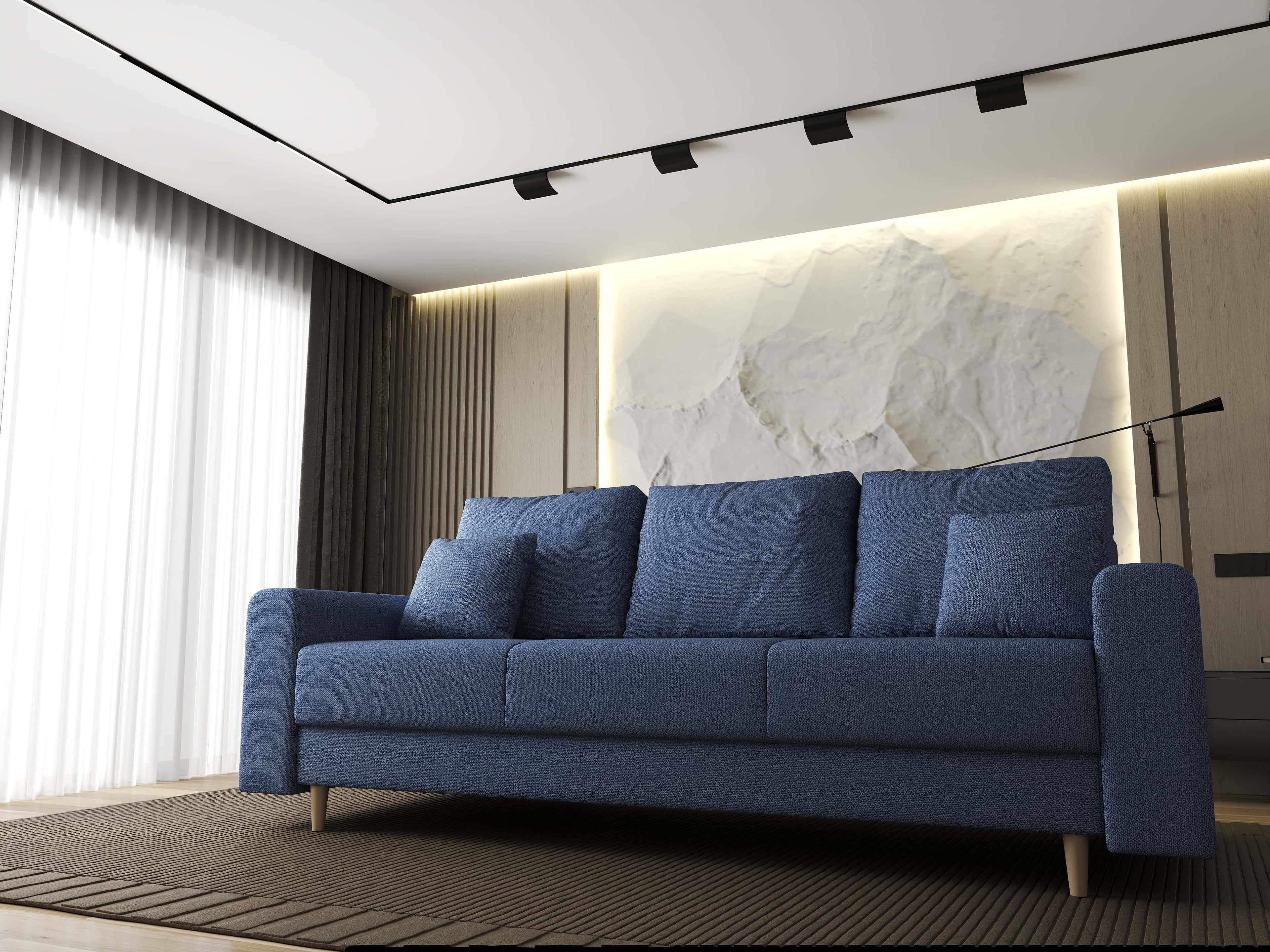 Canapea extensibilă dumonde cu ladă de depozitare si sezut confortabil din spuma high-density, Kronos Enjoy Albastru 210x100 cm