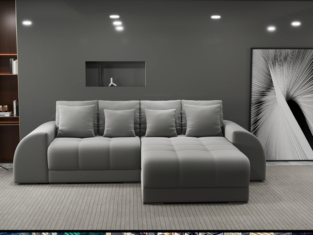 Colțar extensibil dumonde cu ladă de depozitare si sezut confortabil din spuma high-density, Verona Royal Gri II 290x185 cm