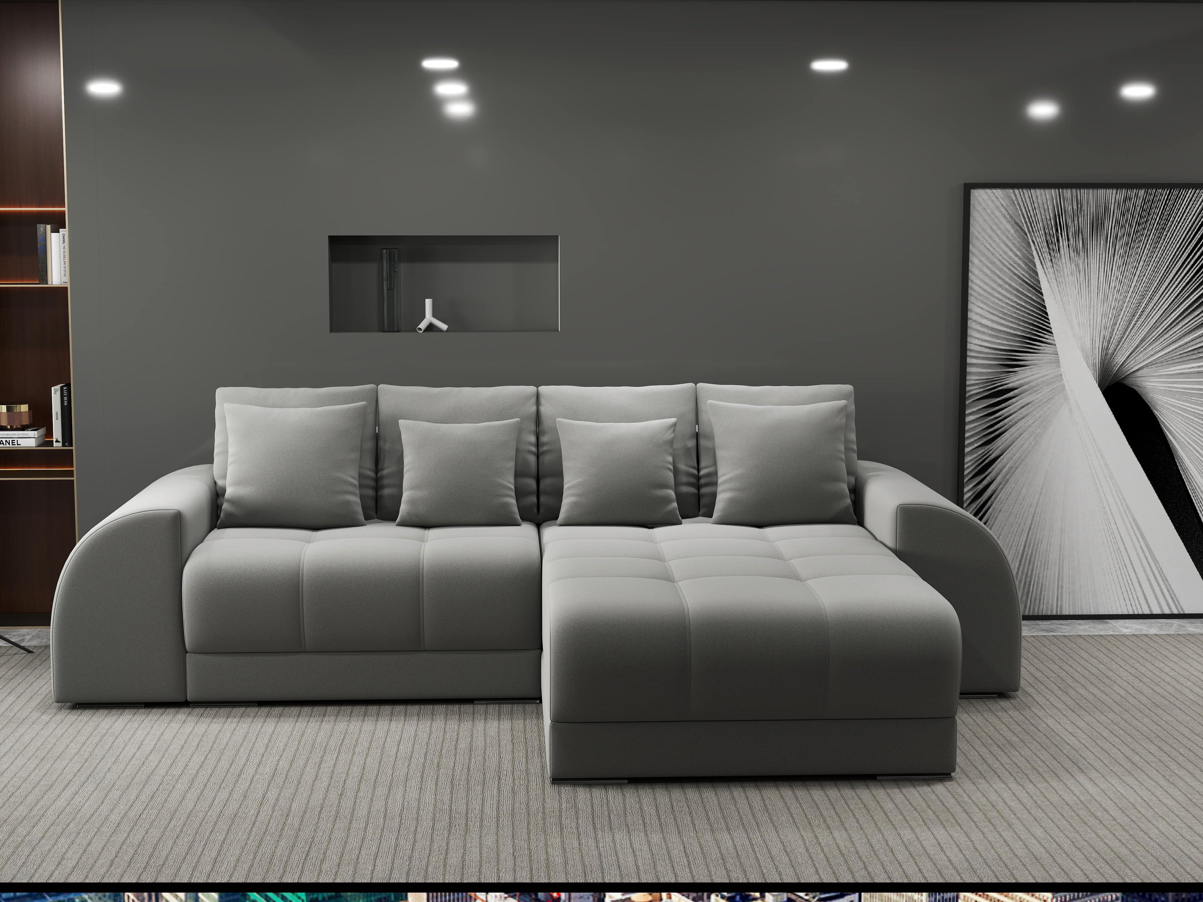Colțar extensibil dumonde cu ladă de depozitare si sezut confortabil din spuma high-density, Verona Royal Gri II 290x185 cm