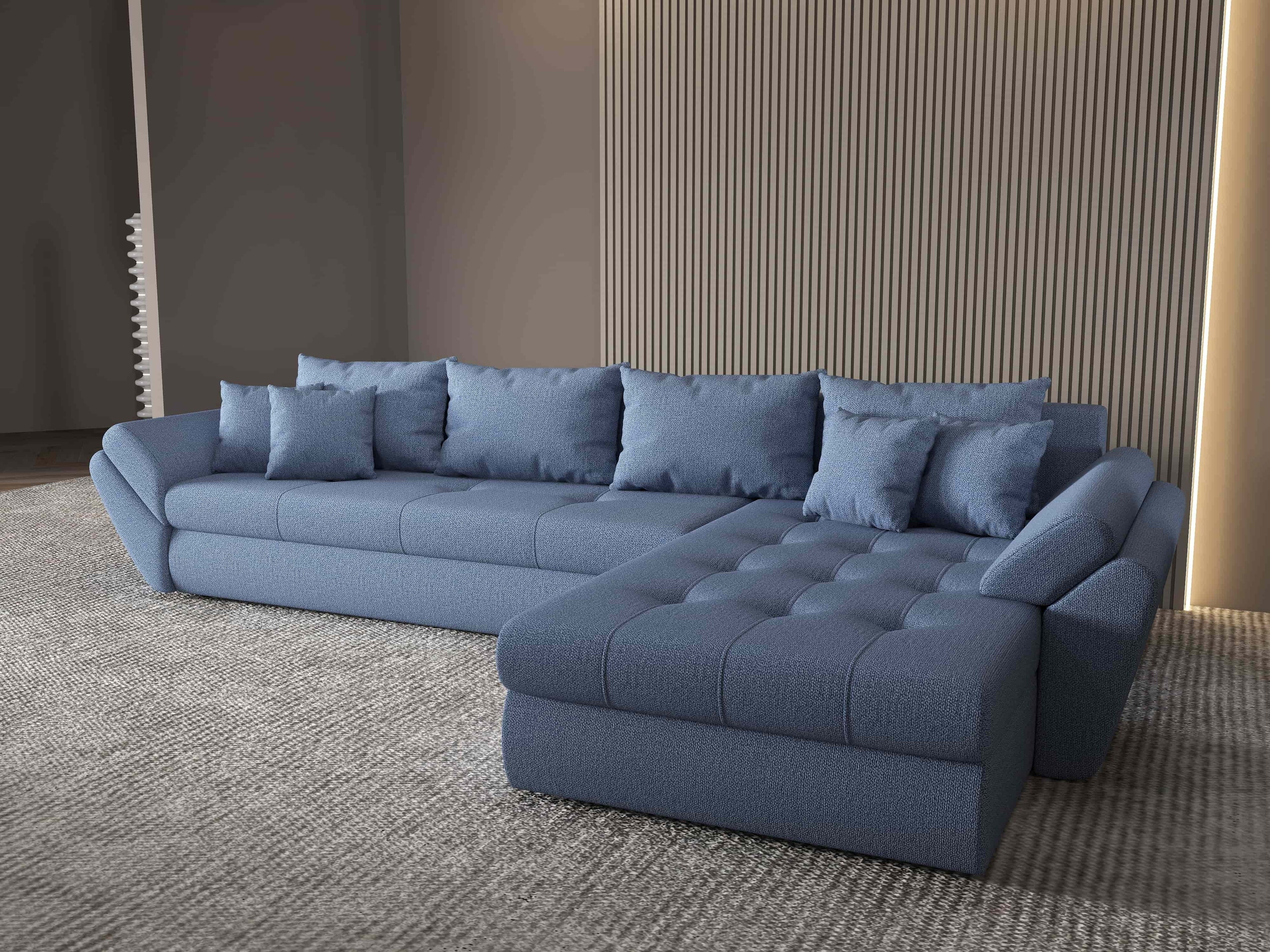 Colțar extensibil dumonde cu ladă de depozitare si sezut confortabil din spuma high-density, Loana XL Enjoy Albastru II 335x185 cm