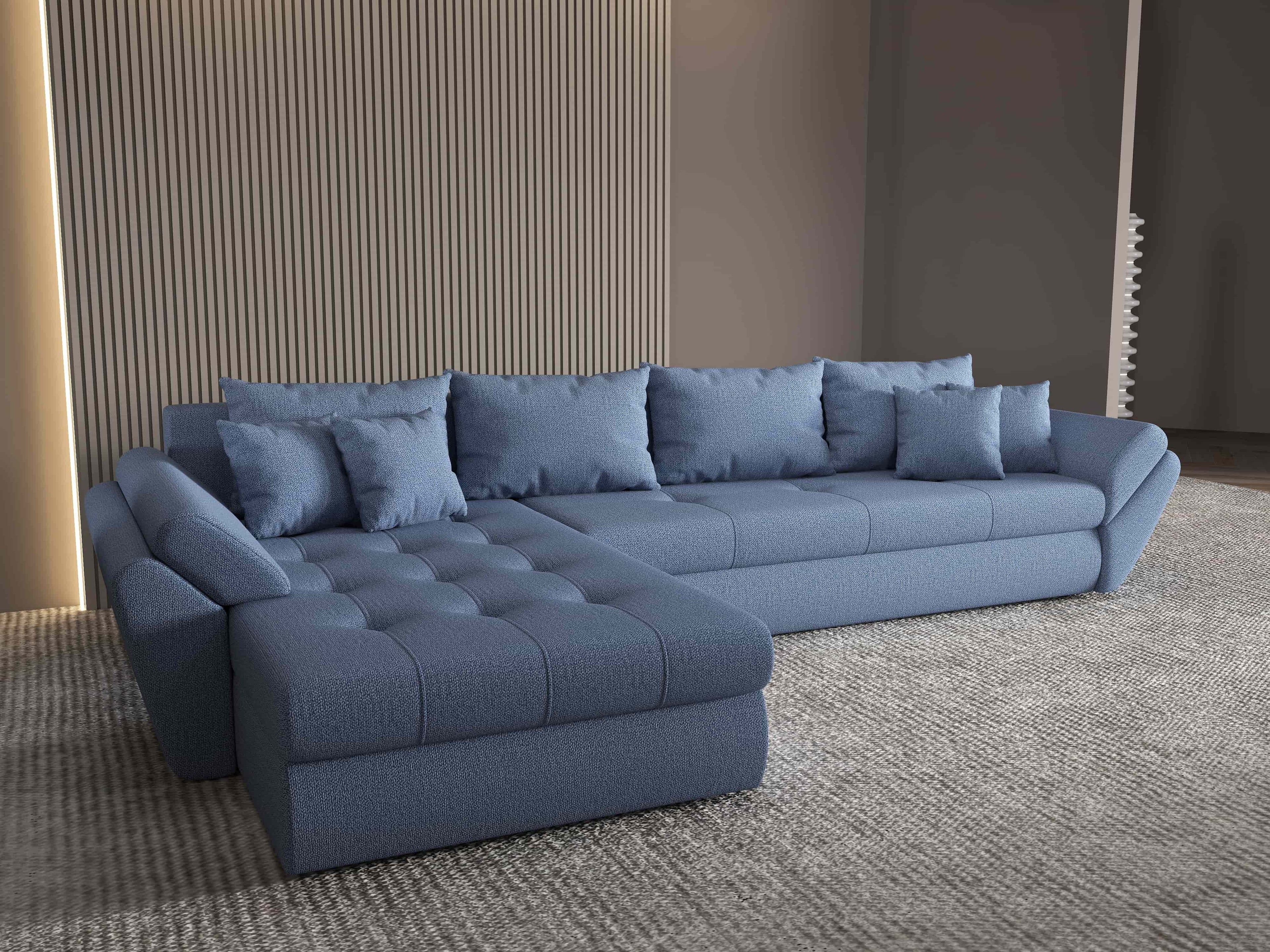 Colțar extensibil dumonde cu ladă de depozitare si sezut confortabil din spuma high-density, Loana XL Enjoy Albastru 335x185 cm