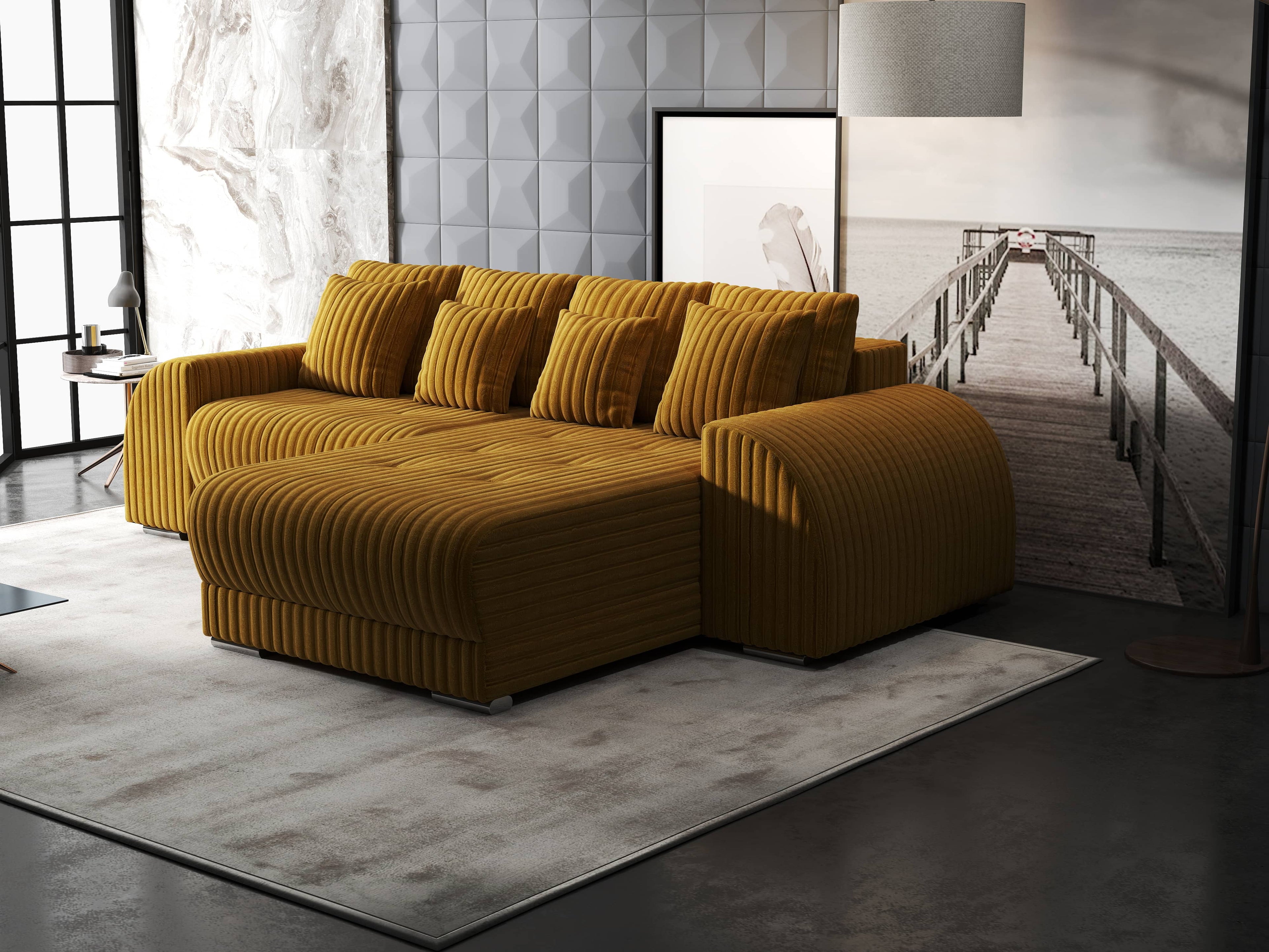 Colțar extensibil dumonde cu ladă de depozitare si sezut confortabil din spuma high-density, Verona Ambience Mustar II 290x185 cm