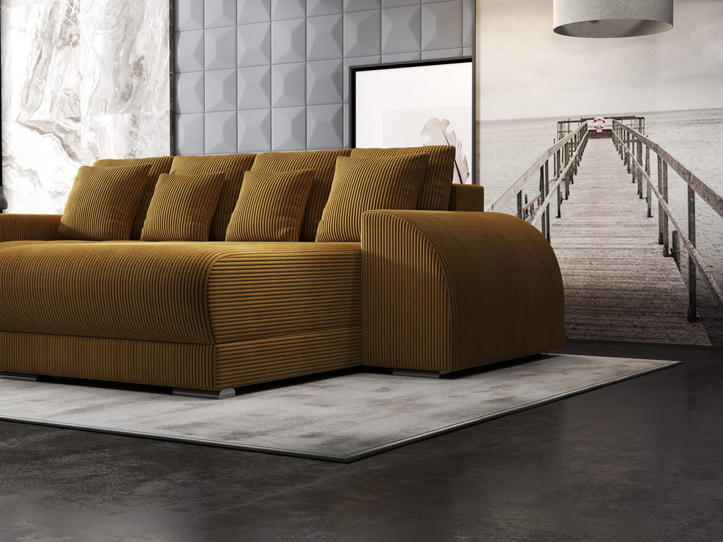 Colțar extensibil dumonde cu ladă de depozitare si sezut confortabil din spuma high-density, Verona Zoom Mustar II 290x185 cm