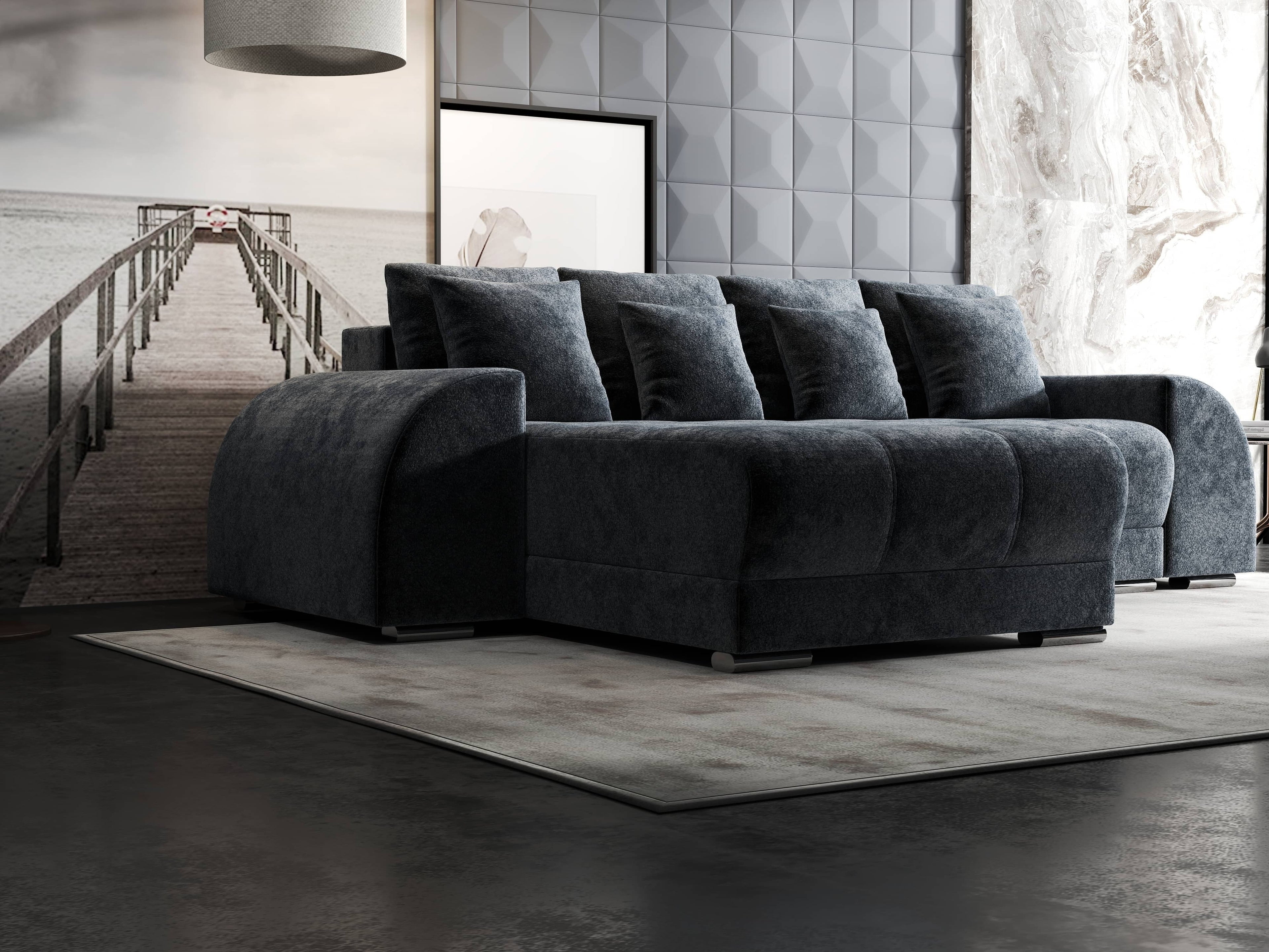 Colțar extensibil dumonde cu ladă de depozitare si sezut confortabil din spuma high-density, Verona Euphoria Grafit 290x185 cm