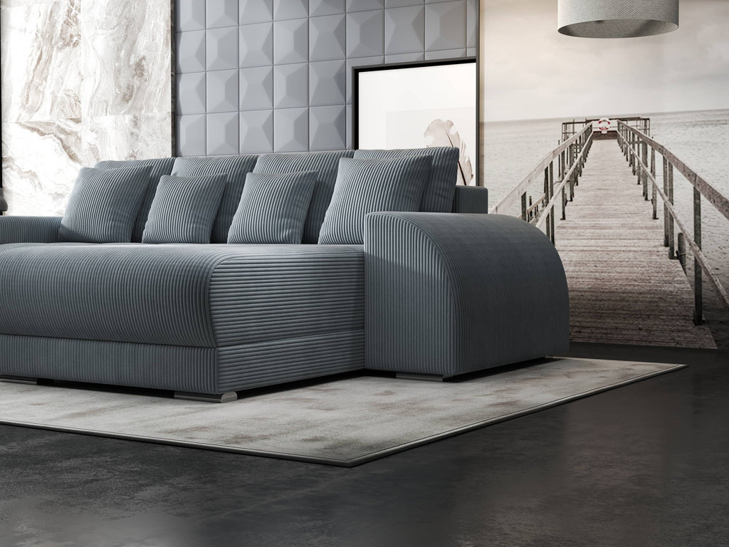 Colțar extensibil dumonde cu ladă de depozitare si sezut confortabil din spuma high-density, Verona Zoom Gri II 290x185 cm
