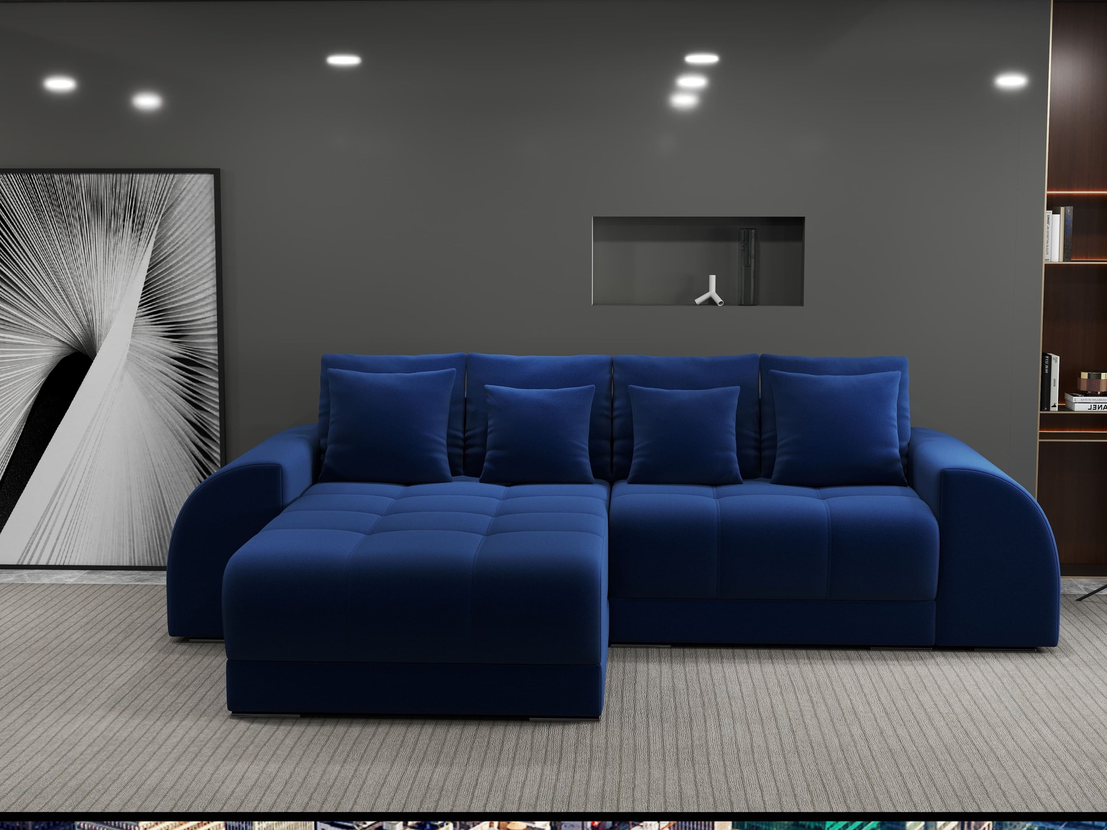 Colțar extensibil dumonde cu ladă de depozitare si sezut confortabil din spuma high-density, Verona Royal Albastru 290x185 cm
