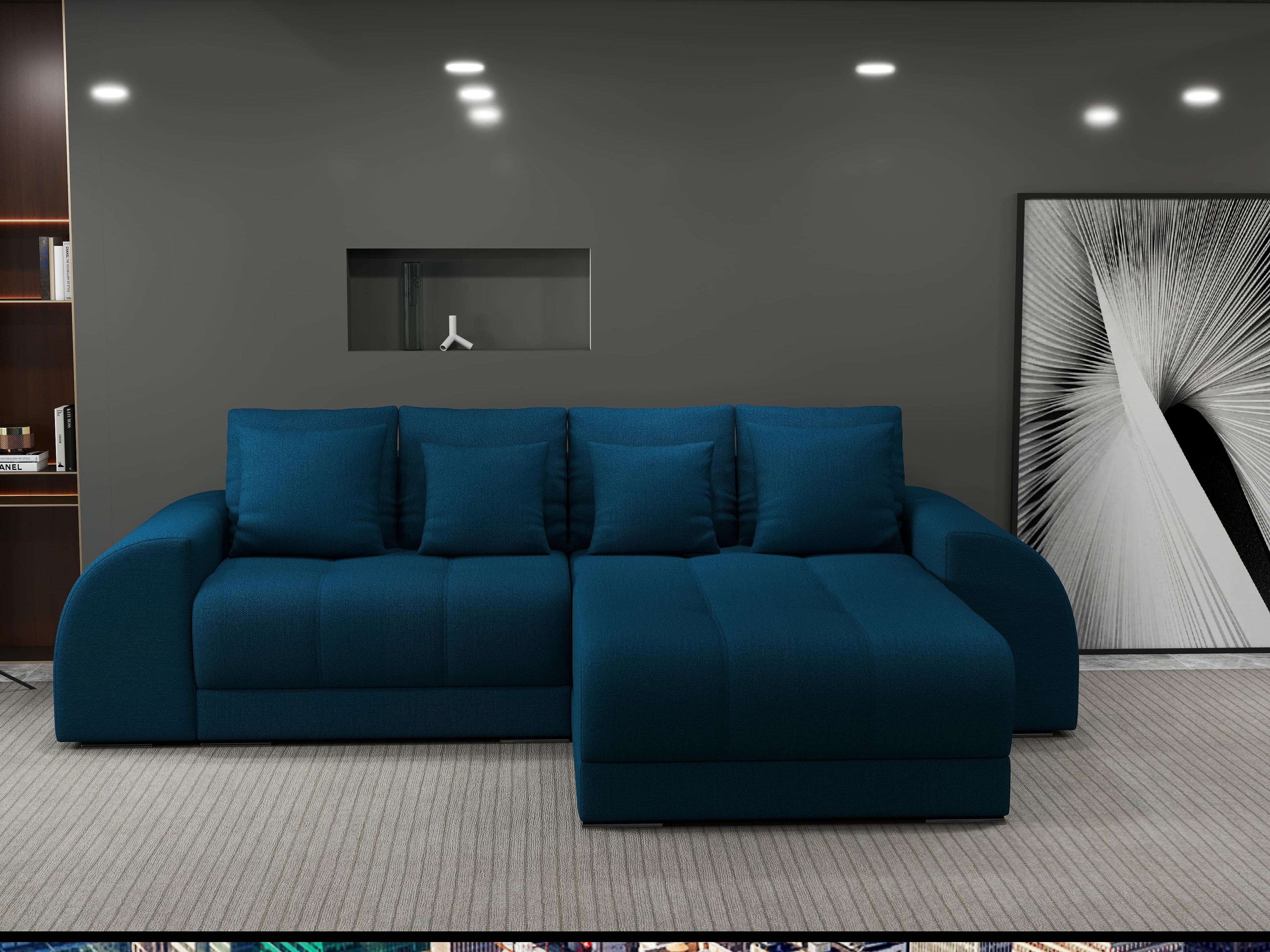 Colțar extensibil dumonde cu ladă de depozitare si sezut confortabil din spuma high-density, Verona Enjoy Petrol II 290x185 cm