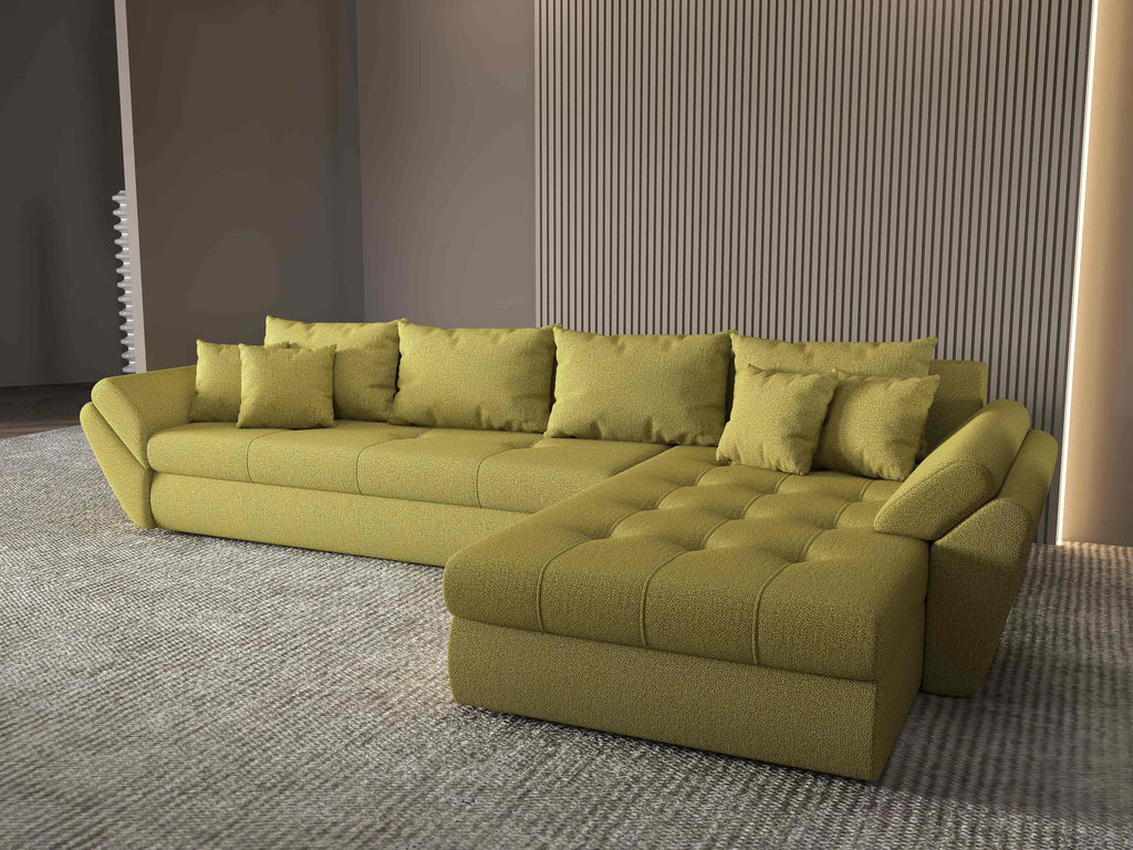 Colțar extensibil dumonde cu ladă de depozitare si sezut confortabil din spuma high-density, Loana XL Enjoy Verde II 335x185 cm