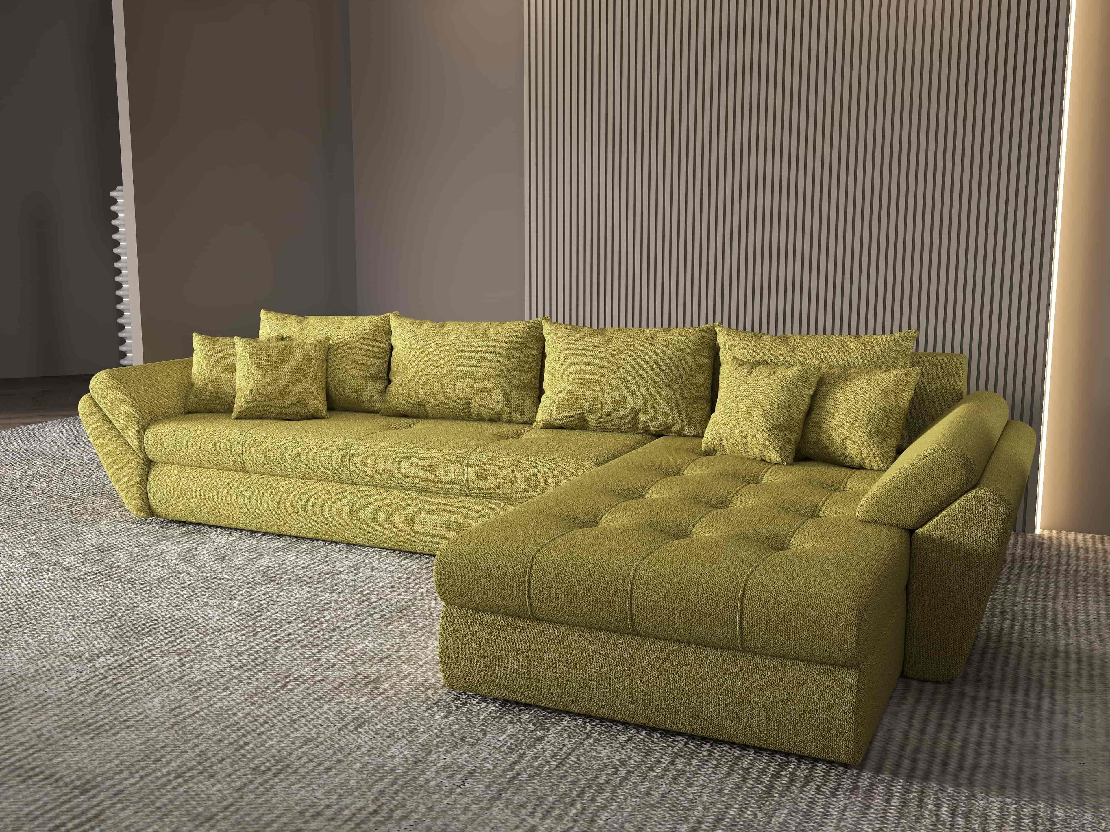 Colțar extensibil dumonde cu ladă de depozitare si sezut confortabil din spuma high-density, Loana XL Enjoy Verde II 335x185 cm