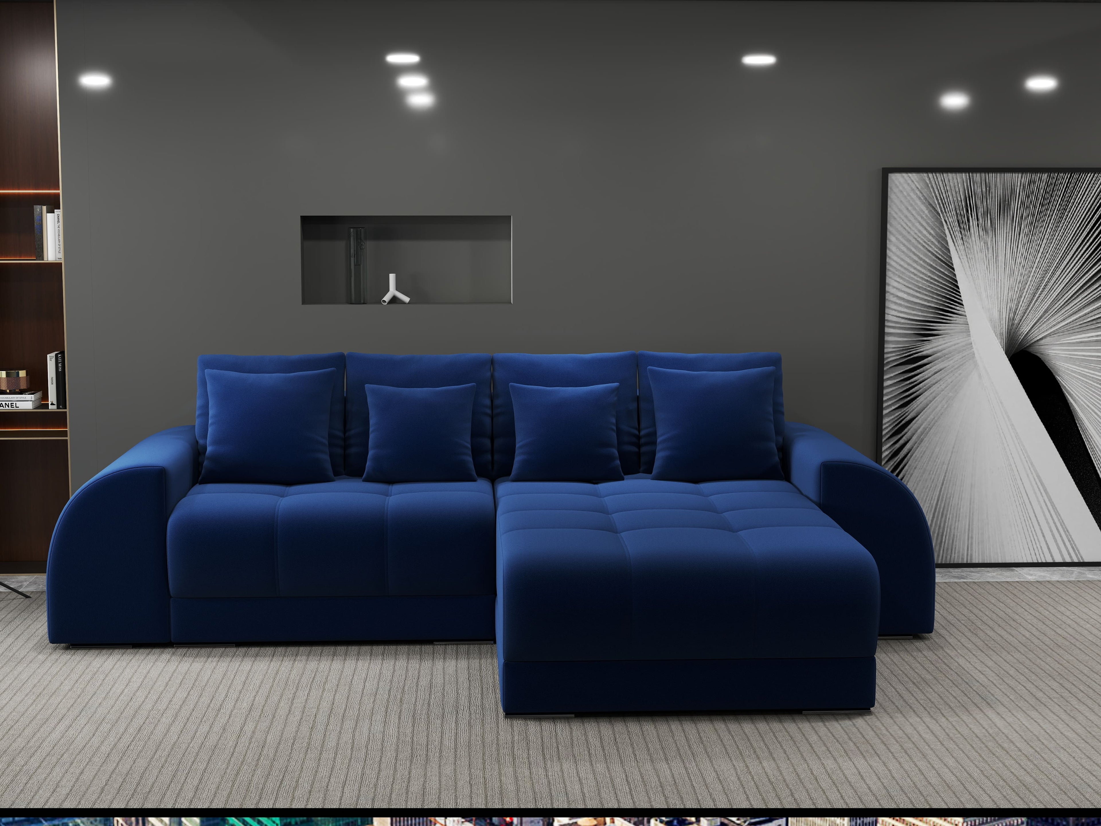 Colțar extensibil dumonde cu ladă de depozitare si sezut confortabil din spuma high-density, Verona Royal Albastru II 290x185 cm