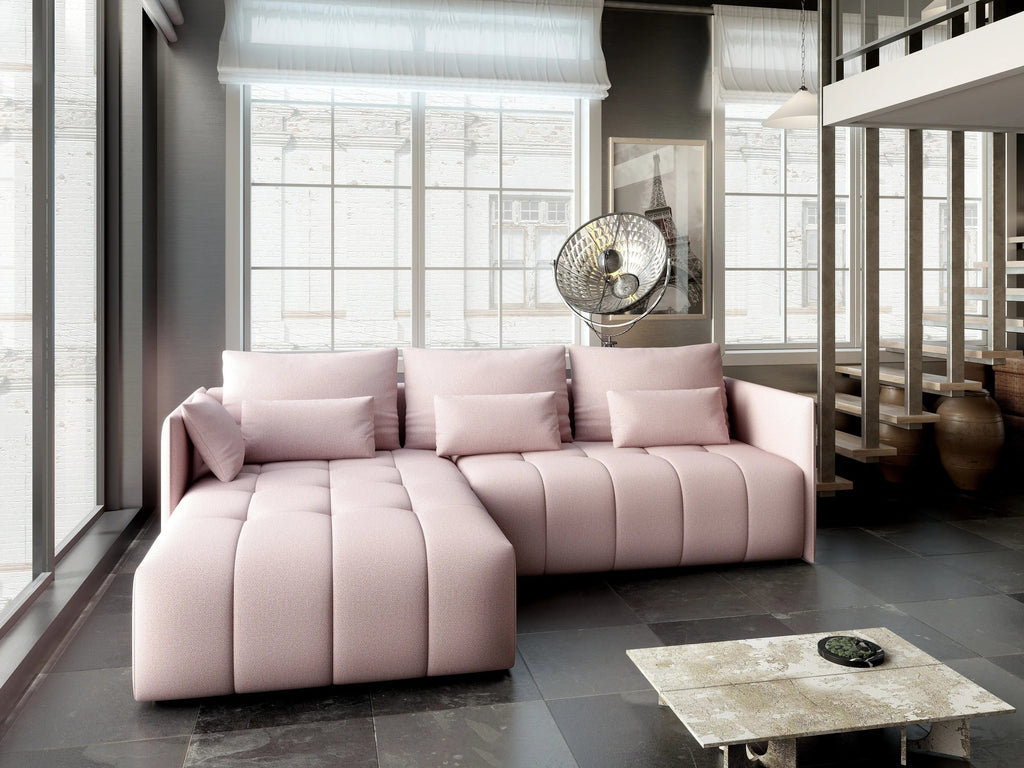 Colțar extensibil dumonde cu ladă de depozitare si sezut confortabil din spuma high-density, Malta Enjoy Flamingo 235x185 cm