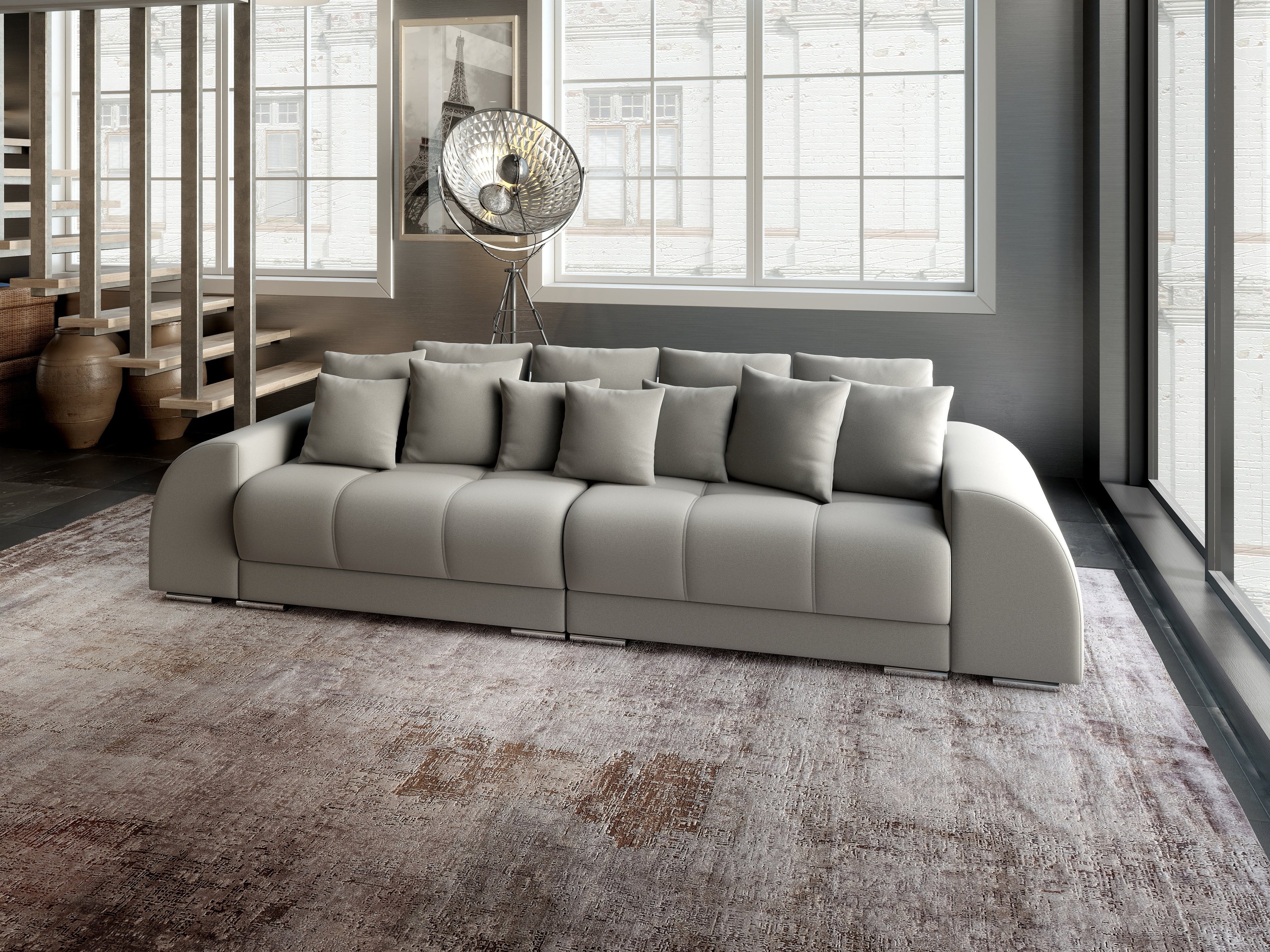 Canapea extensibilă dumonde cu 2 lăzi de depozitare si sezut confortabil din spuma high-density, Verona Royal Grey 310x100 cm