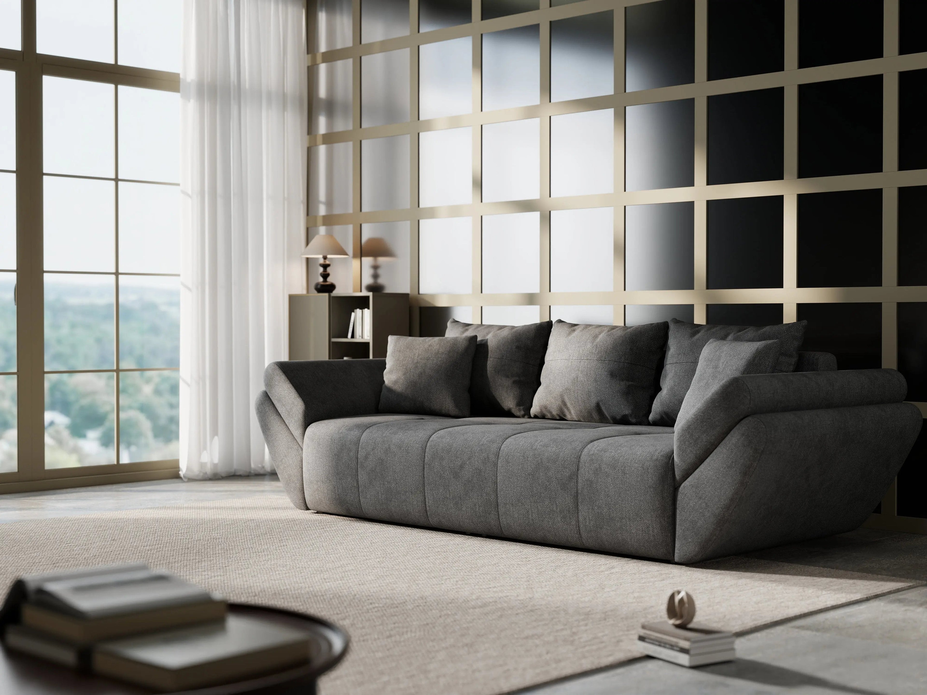 Canapea extensibilă dumonde cu ladă de depozitare si sezut confortabil din spuma high-density, Berlin Enjoy Kaki 250x100 cm