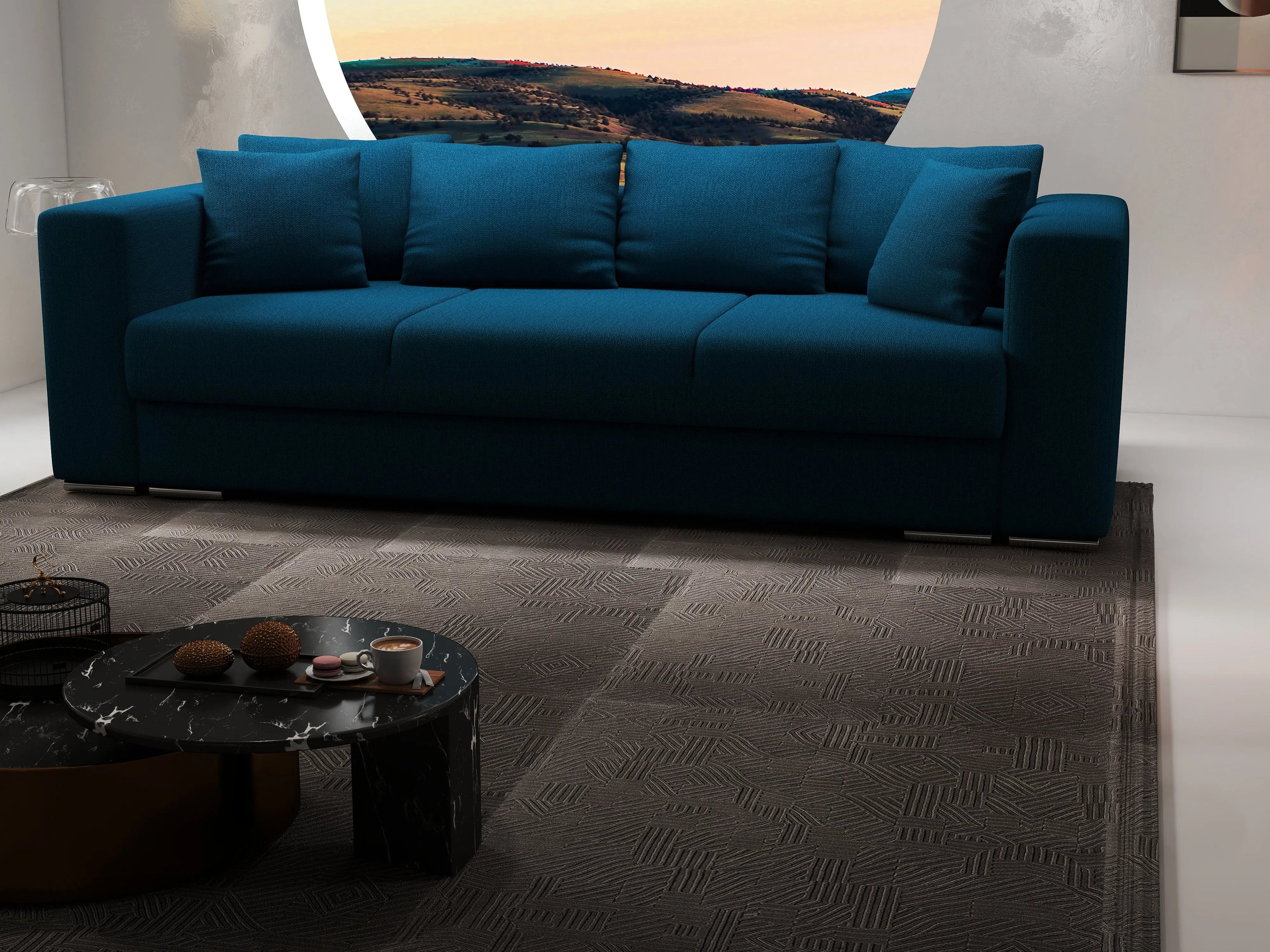 Canapea extensibilă dumonde cu ladă de depozitare si sezut confortabil din spuma high-density, Gloria Enjoy Petrol 240x100 cm