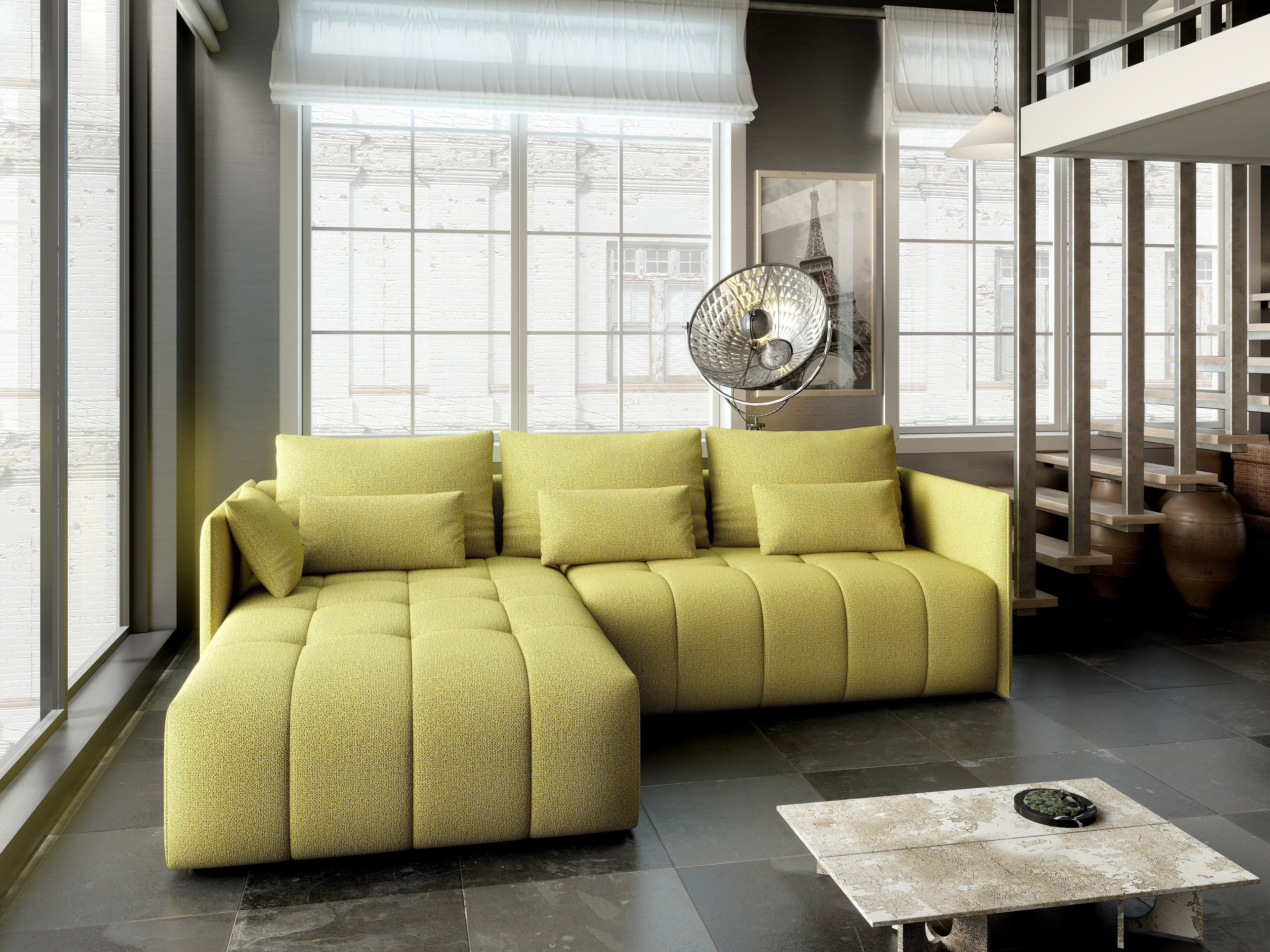 Colțar extensibil dumonde cu ladă de depozitare si sezut confortabil din spuma high-density, Malta Enjoy Green 235x185 cm