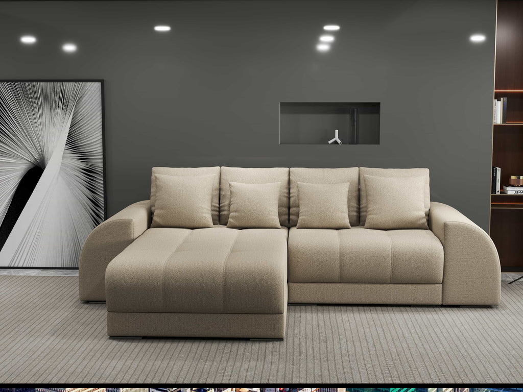 Colțar extensibil dumonde cu ladă de depozitare si sezut confortabil din spuma high-density, Verona Enjoy Camel 290x185 cm
