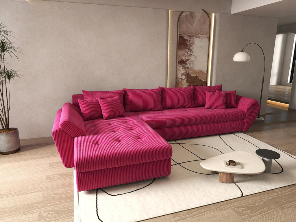 Colțar extensibil dumonde cu ladă de depozitare si sezut confortabil din spuma high-density, Loana XL Zoom Rosu 335x185 cm